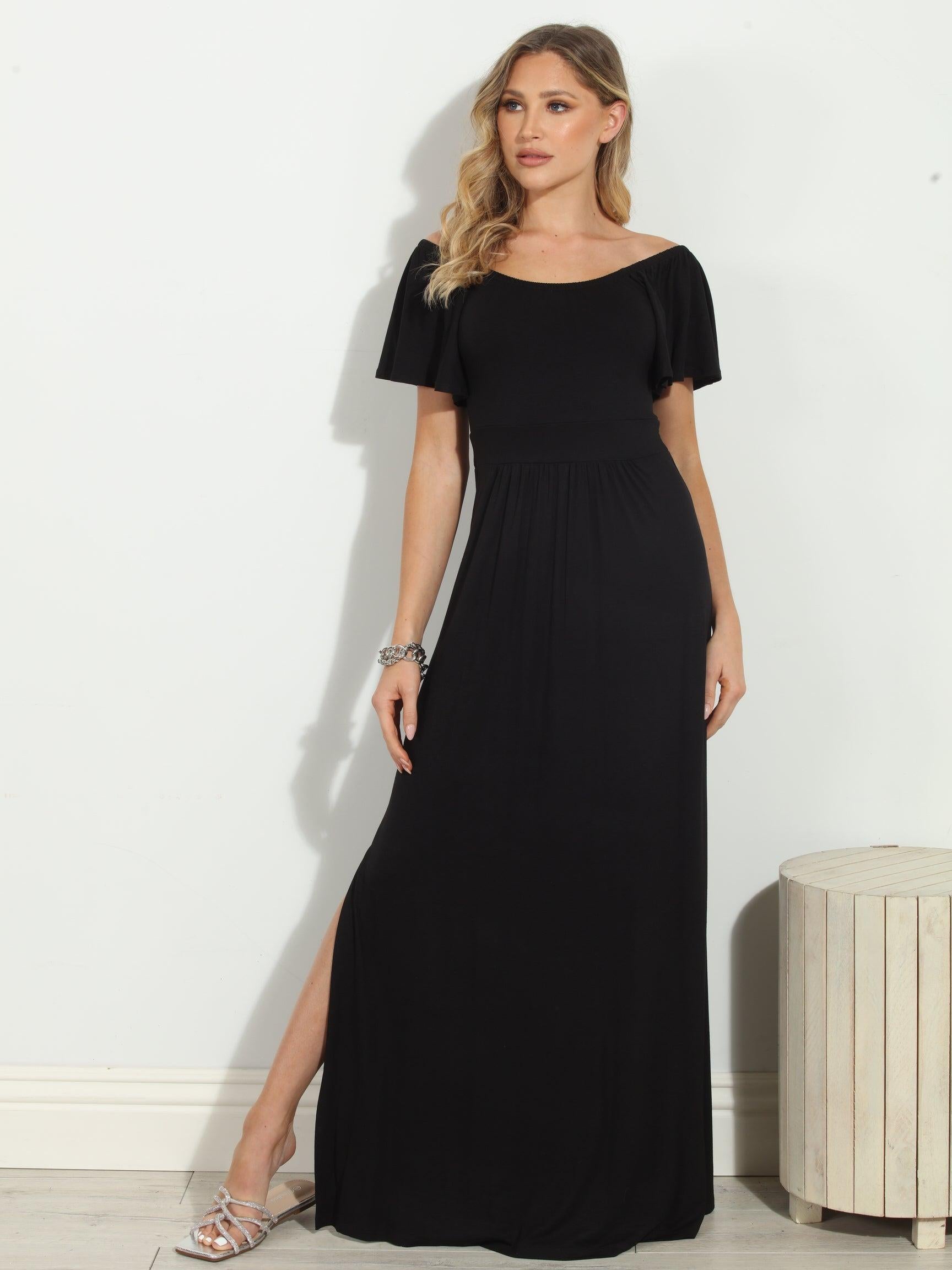 Jersey Black Off The Shoulder Maxi Dress