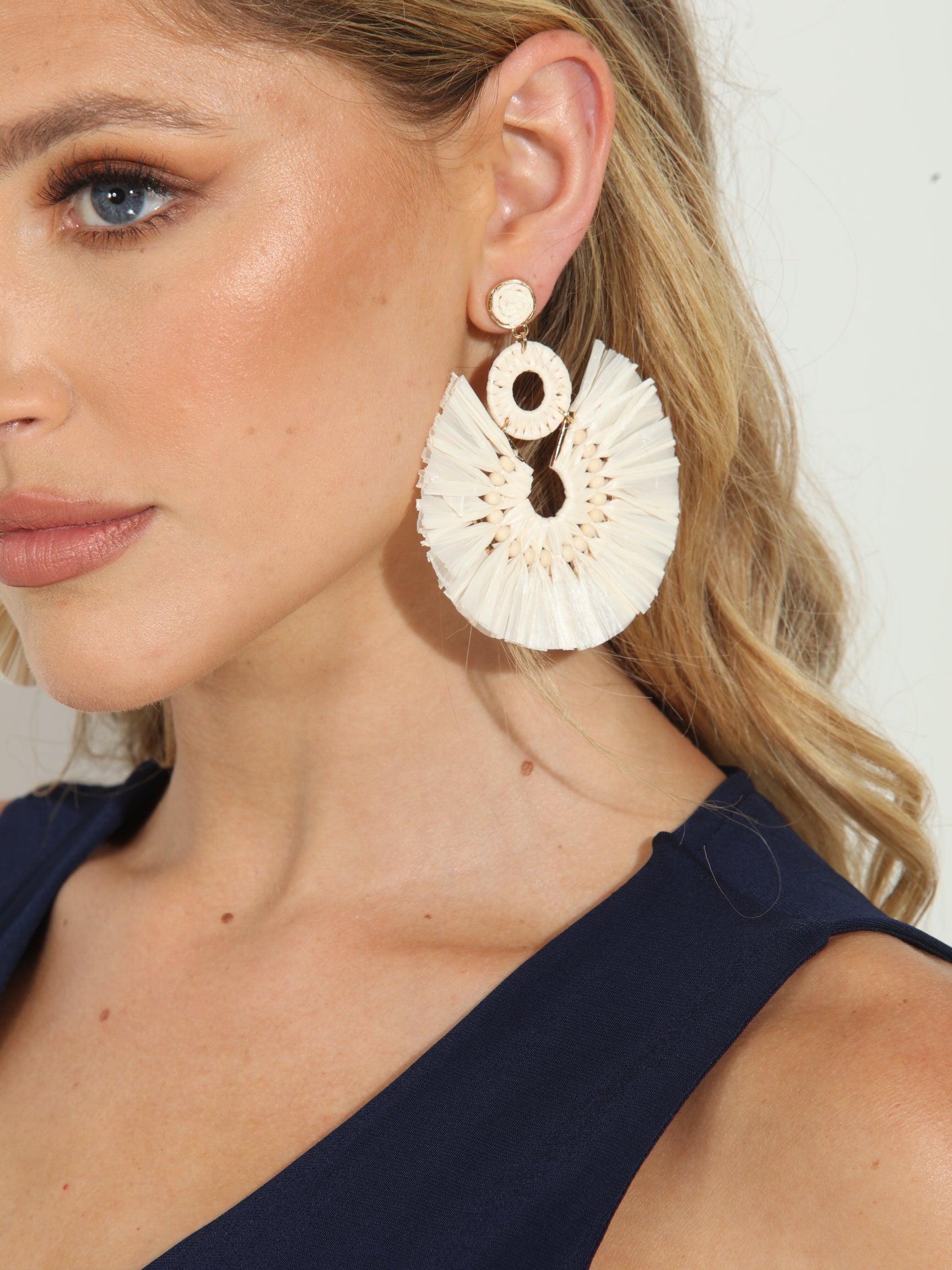 Ivory Raffia Circle Earrings