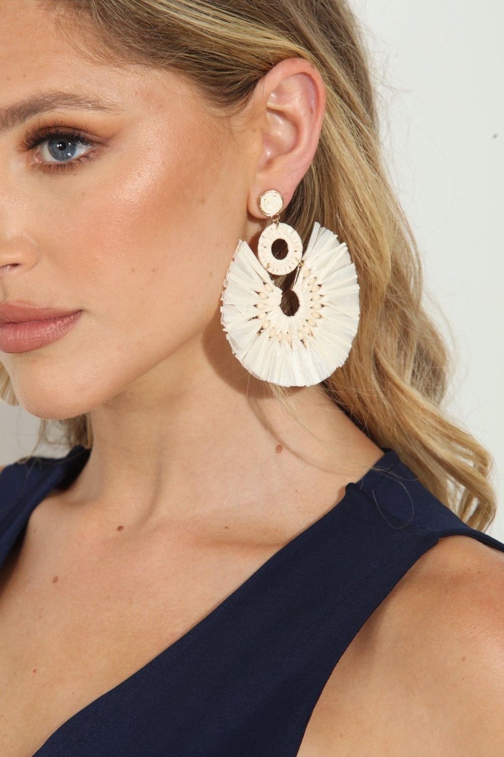 Ivory Raffia Circle Earrings