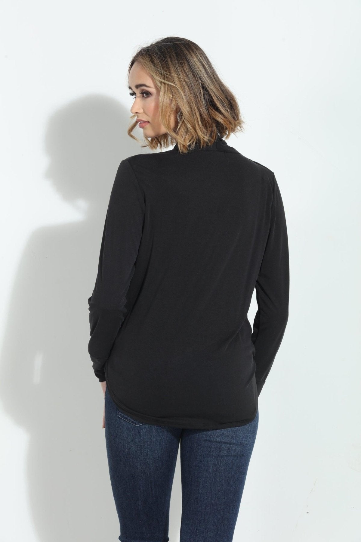 Black Cupro Draped Surplice Top-BEST SELLER