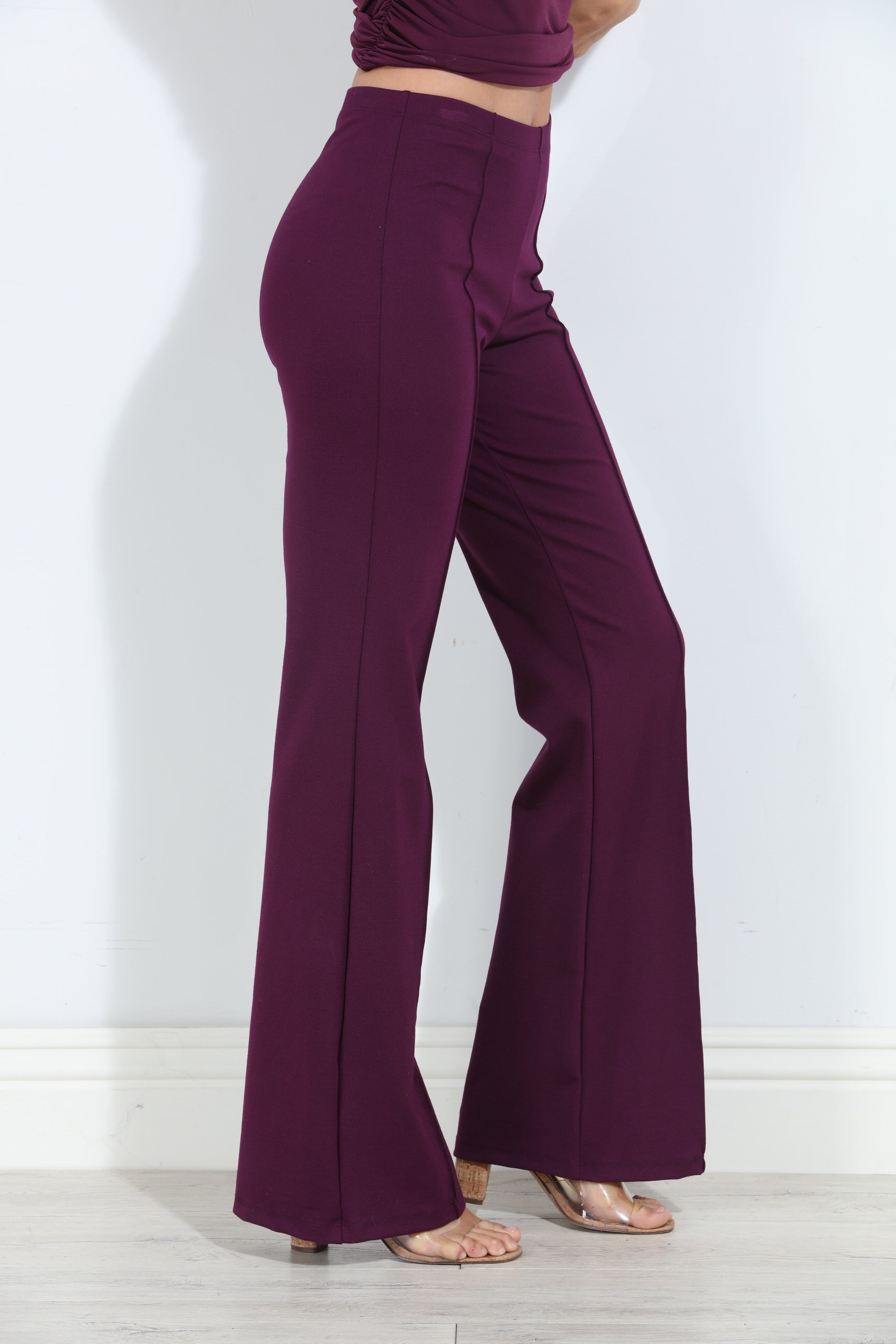 Plum Ponti Flare Leg Pants-BEST SELLER