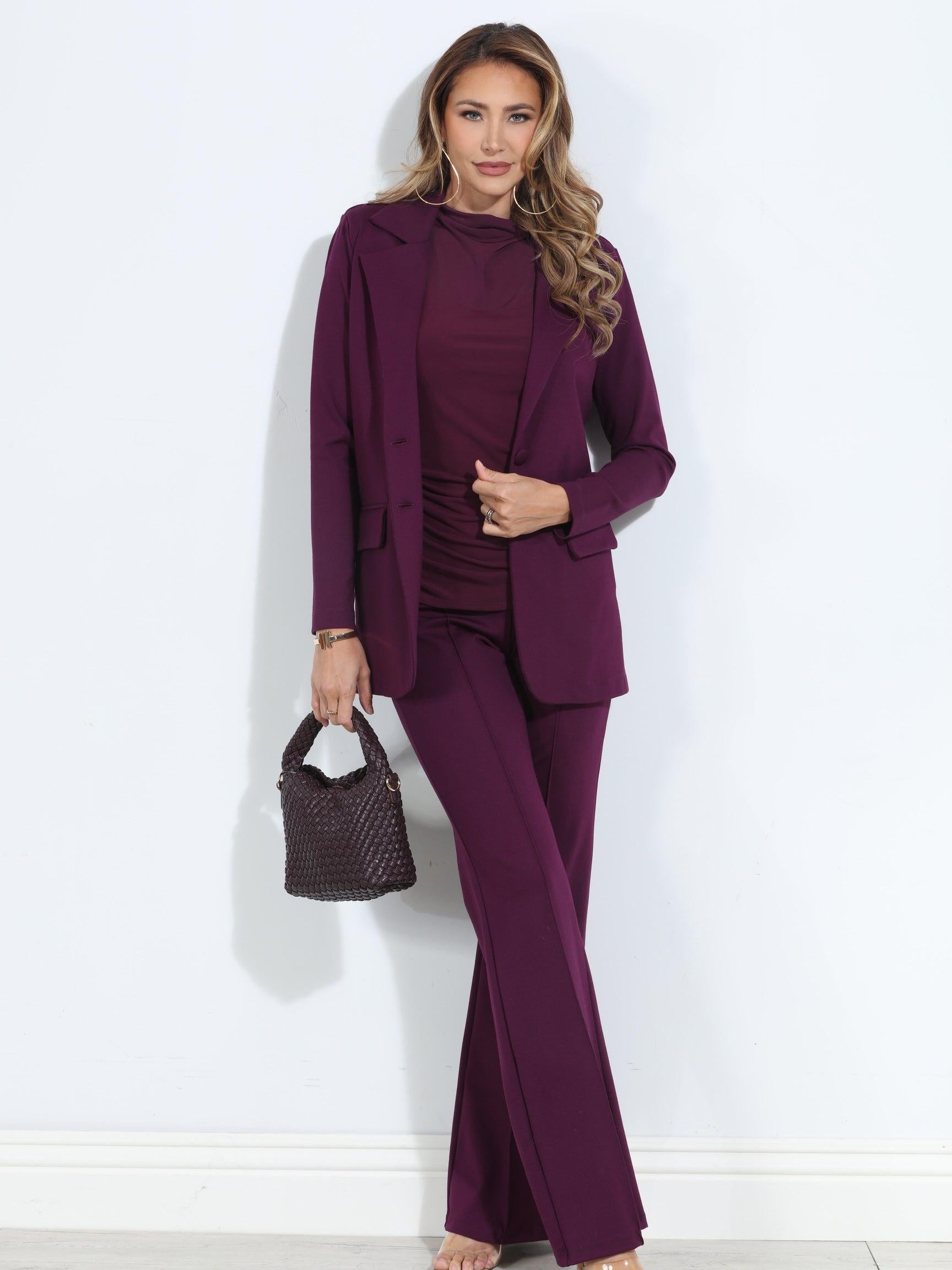Plum Ponti Flare Leg Pants-BEST SELLER