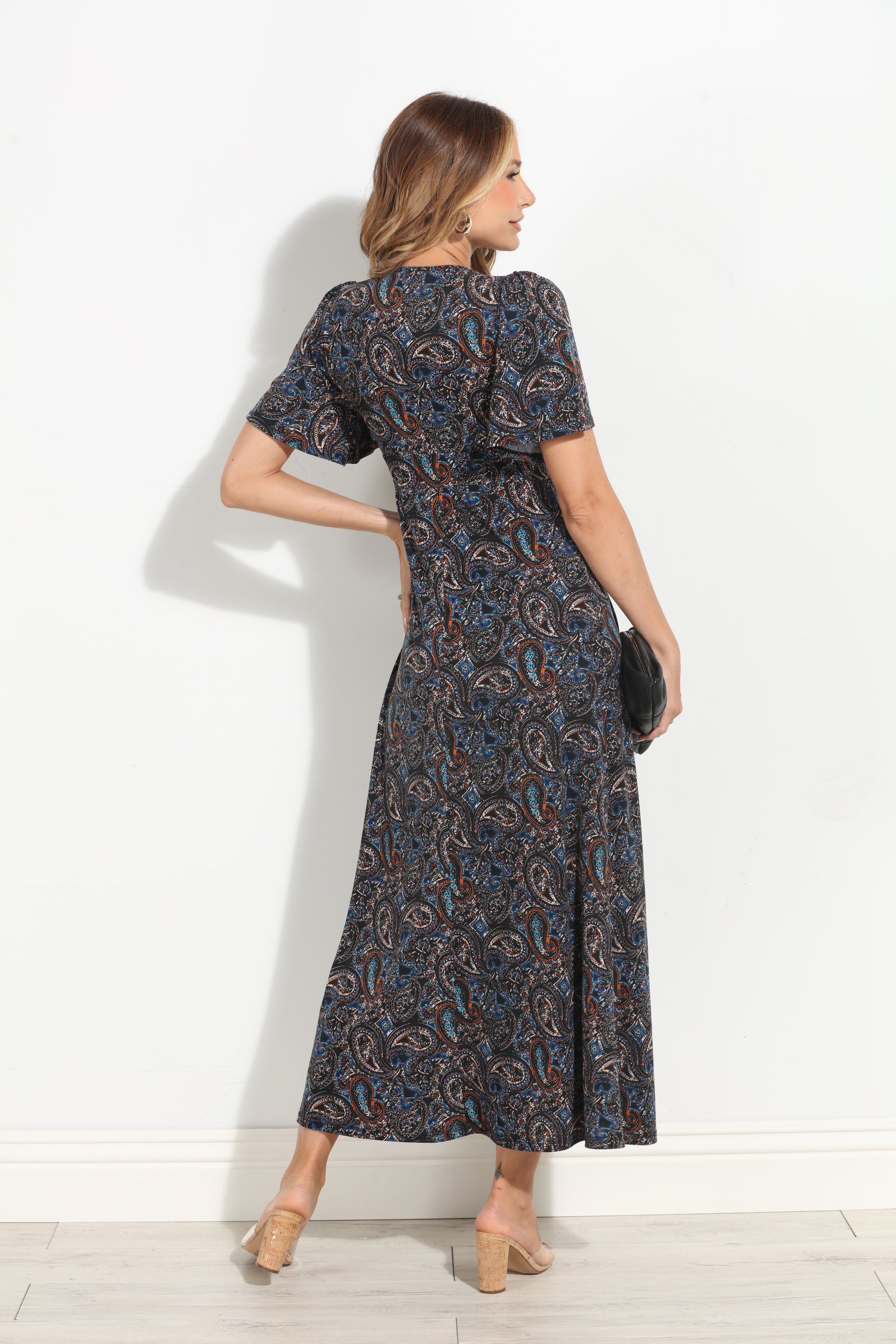 Alona Stretch Deep V Flutter Sleeve Maxi Dress-BEST SELLER