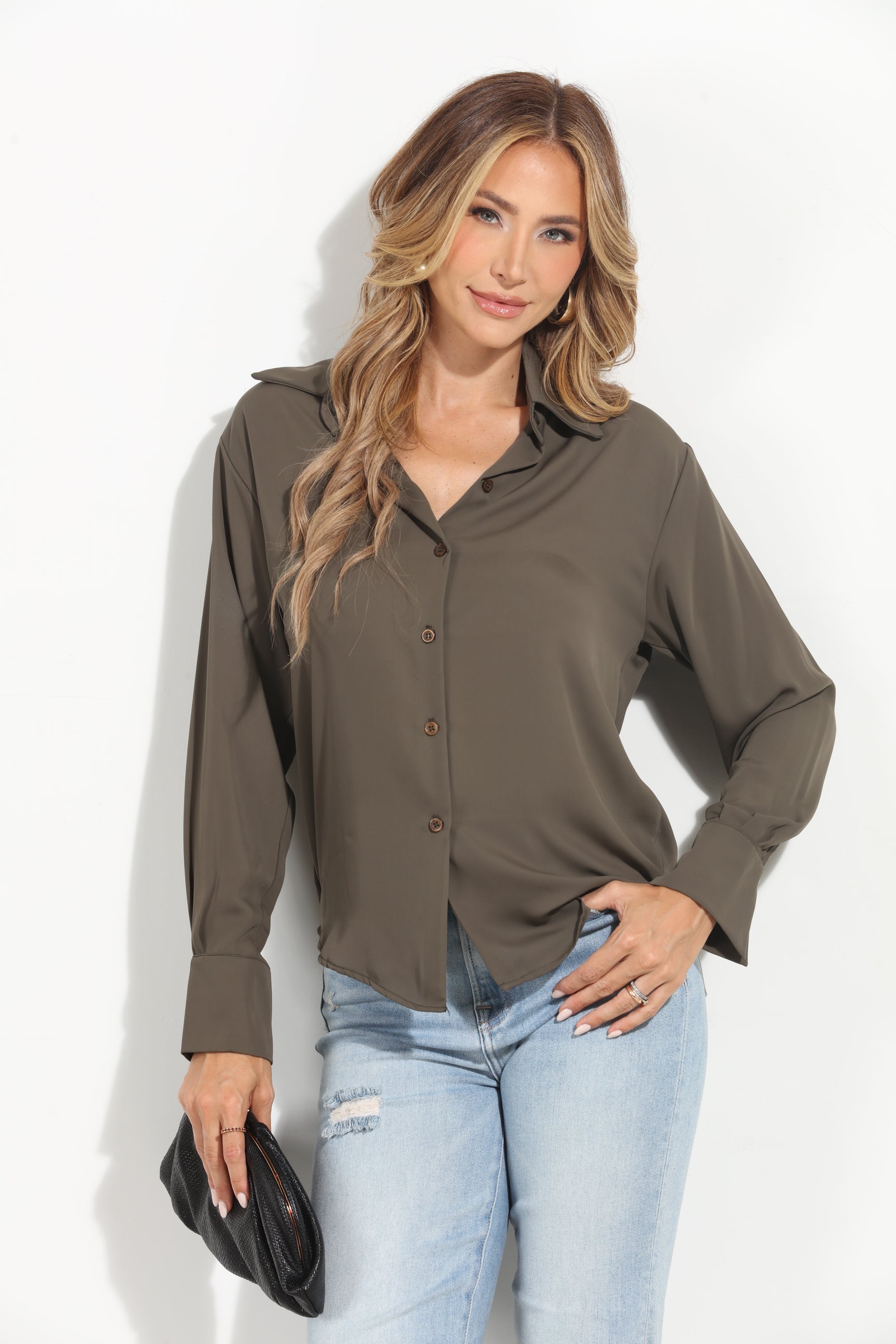 Army Politan Button Blouse-BEST SELLER