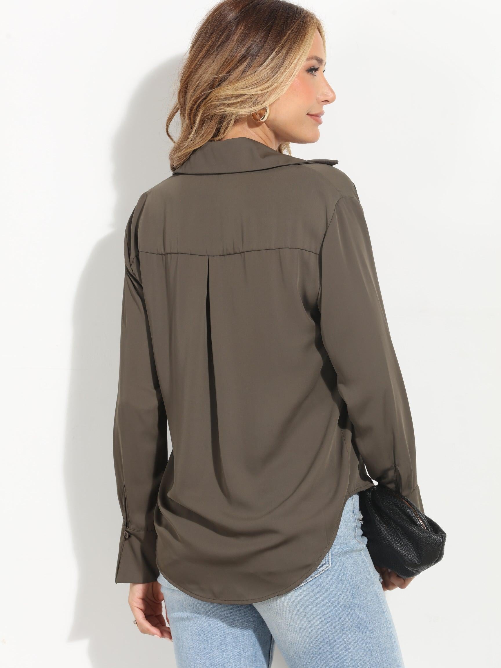Army Politan Button Blouse-BEST SELLER