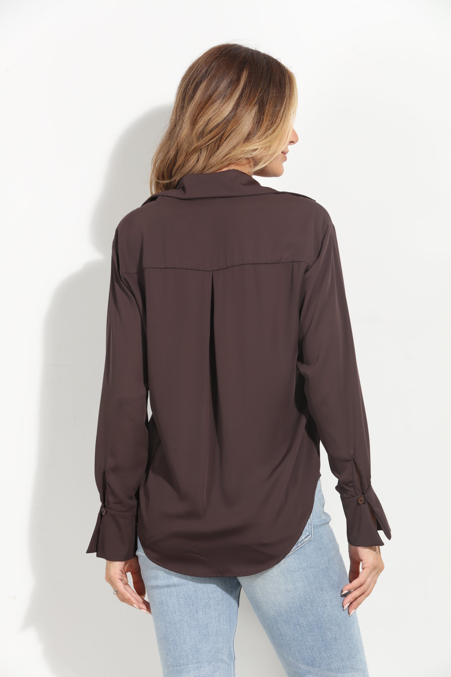 Chocolate Politan Button Blouse-BEST SELLER