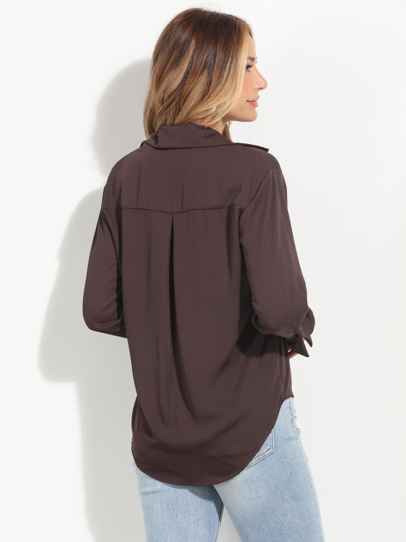 Chocolate Politan Button Blouse-BEST SELLER