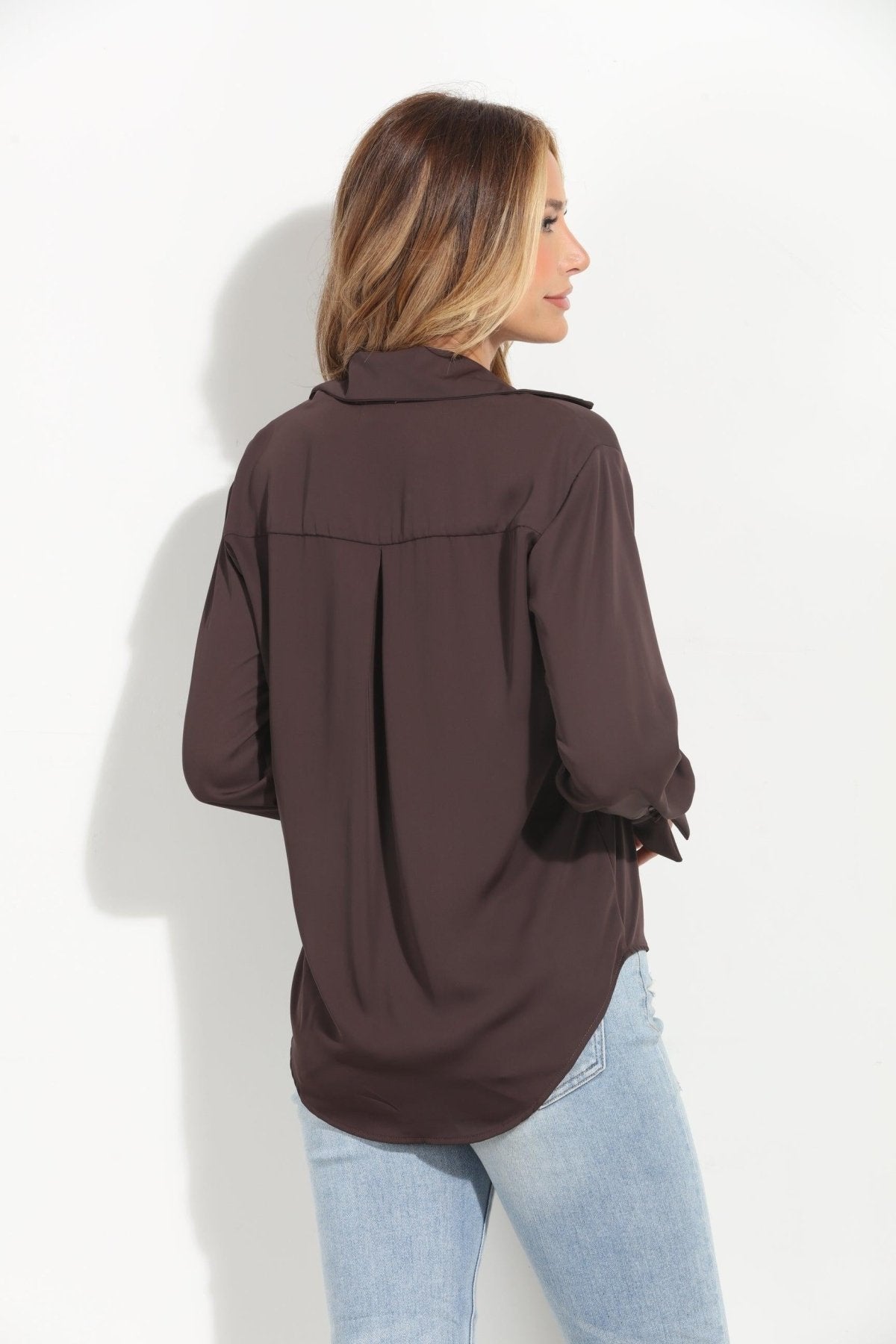 Chocolate Politan Button Blouse-BEST SELLER