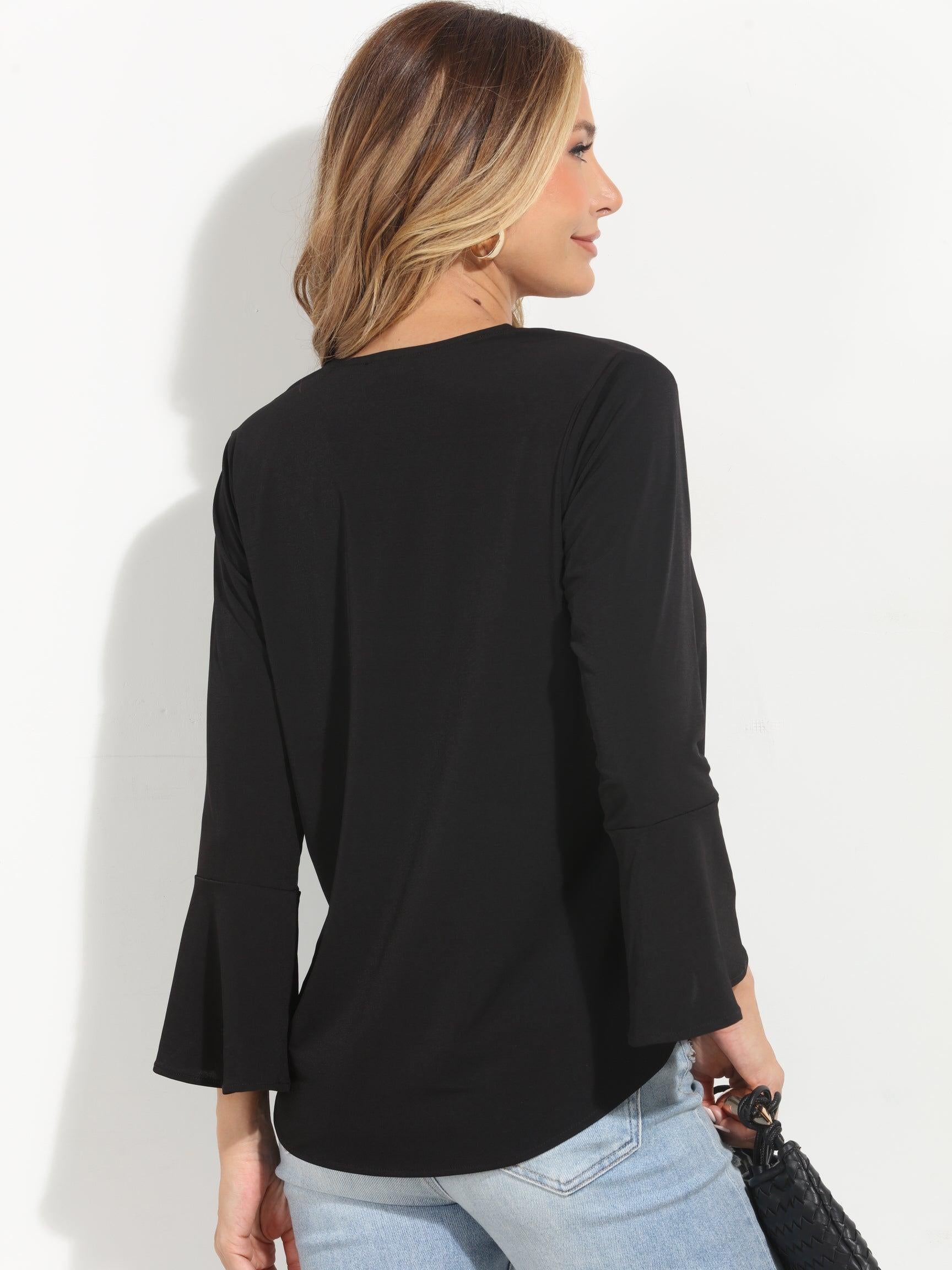 Black Stretch Bell Sleeve Top-BEST SELLER
