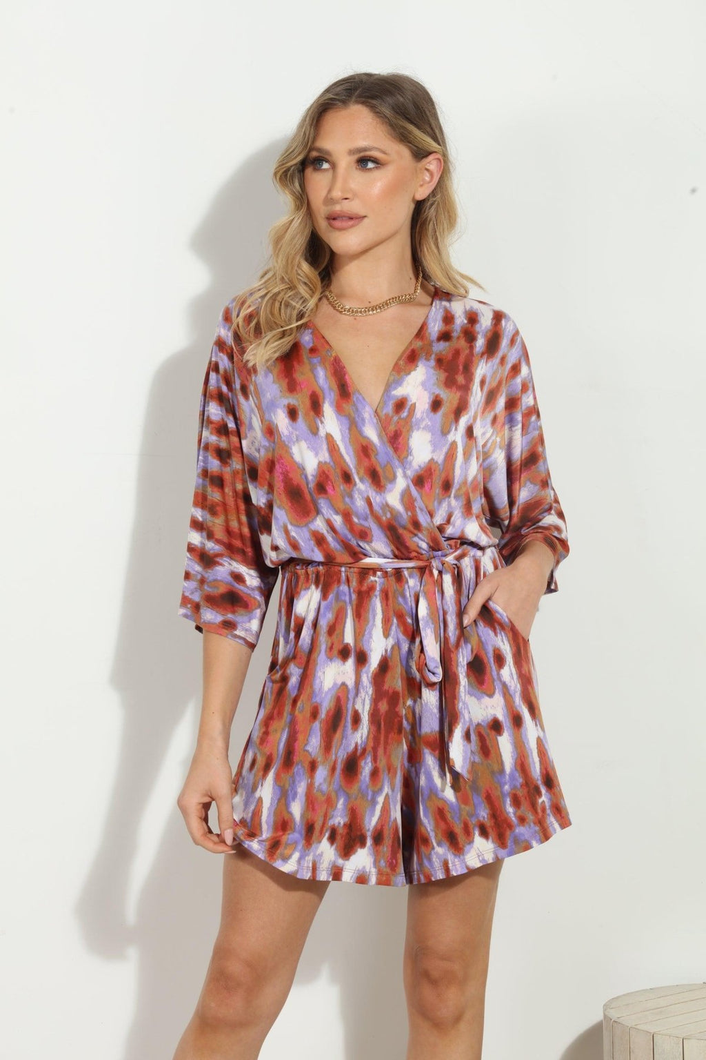 Kirin Kimono Sleeve Stretch Romper-FINAL SALE