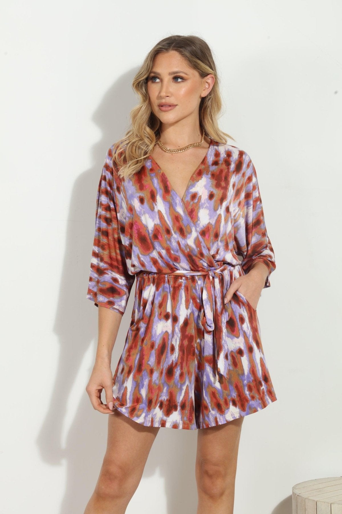 Kirin Kimono Sleeve Stretch Romper-FINAL SALE