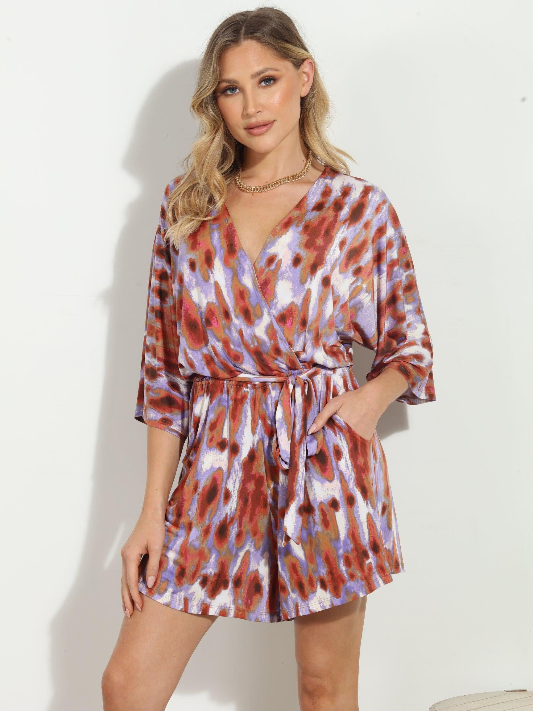 Kirin Kimono Sleeve Stretch Romper-FINAL SALE