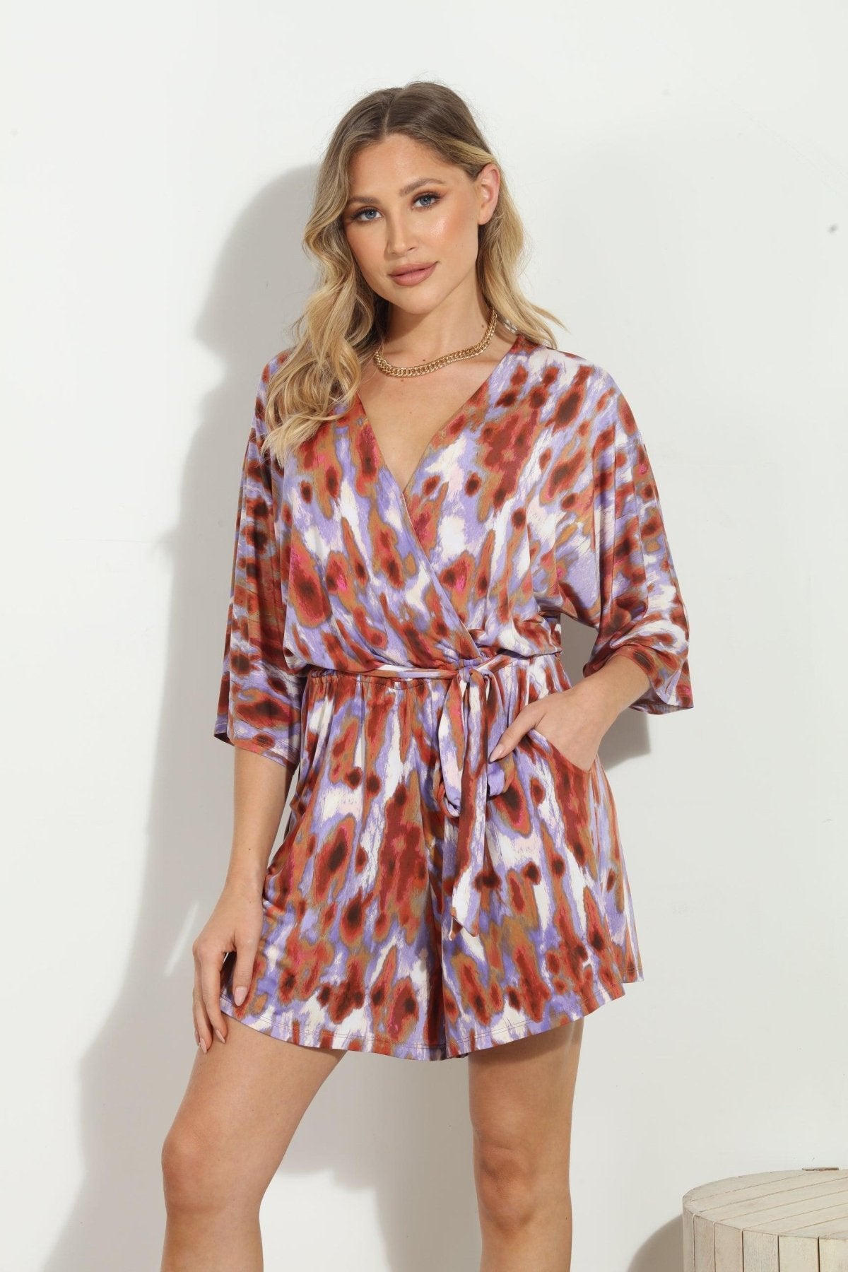 Kirin Kimono Sleeve Stretch Romper-FINAL SALE