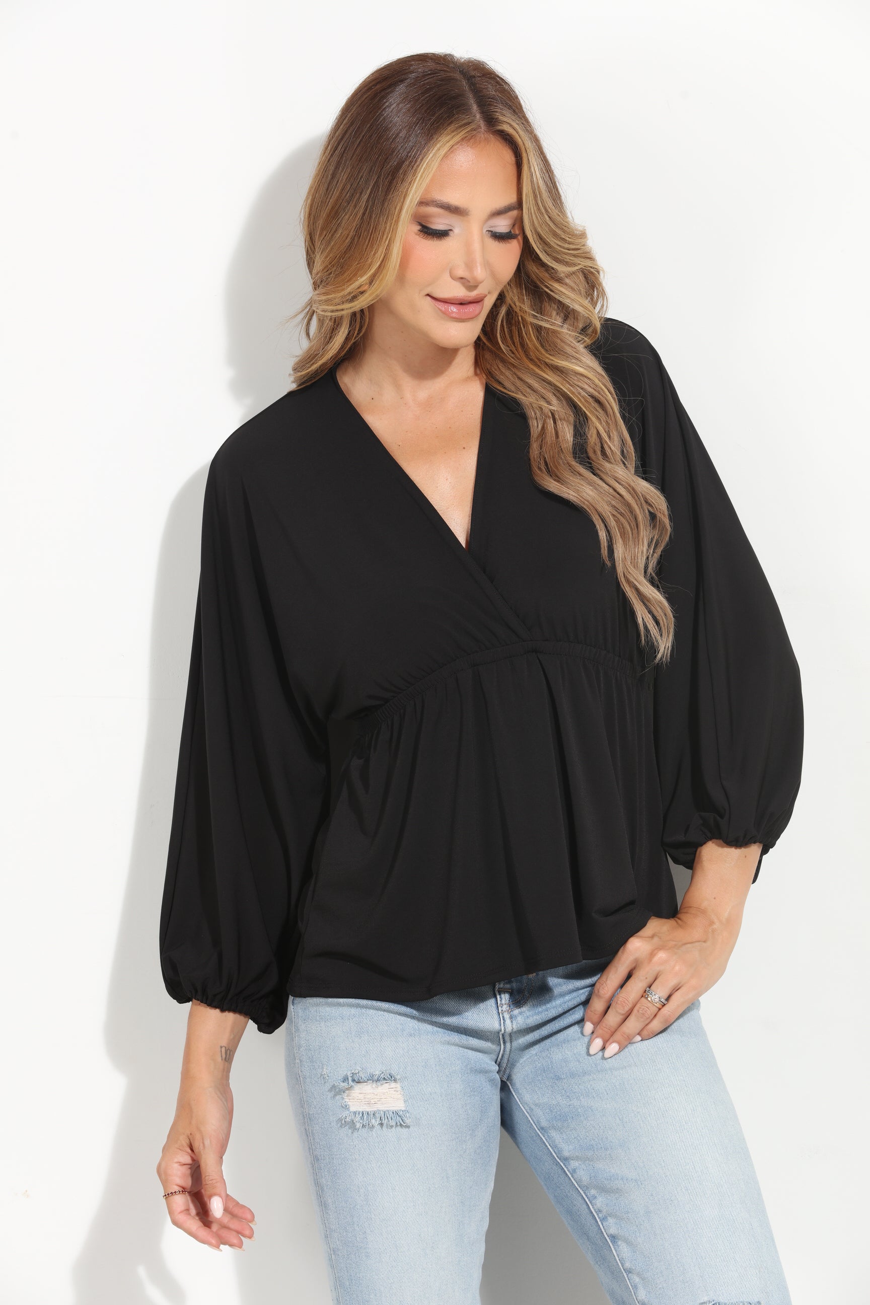 Black Stretch Empire Waist Top