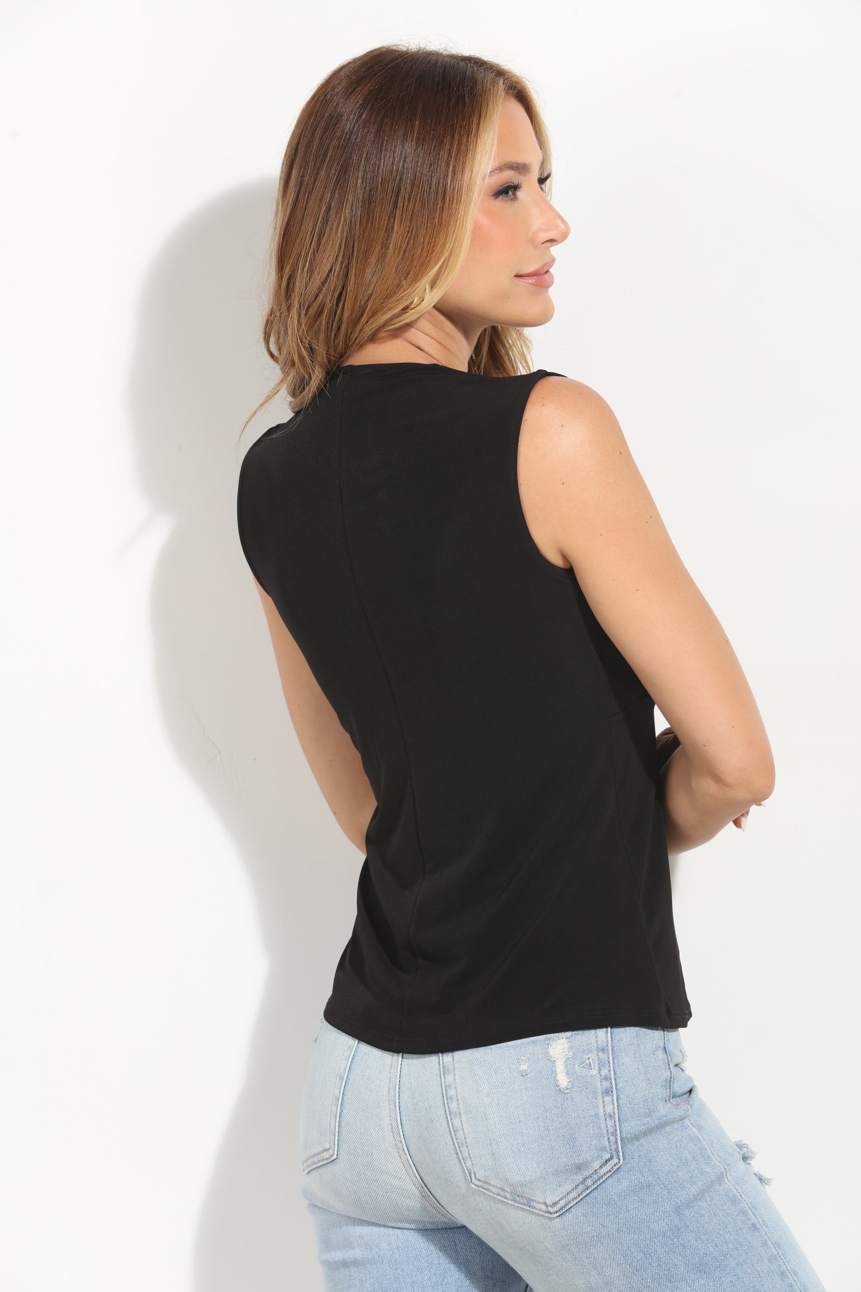 Black Stretch V Tank-BEST SELLER