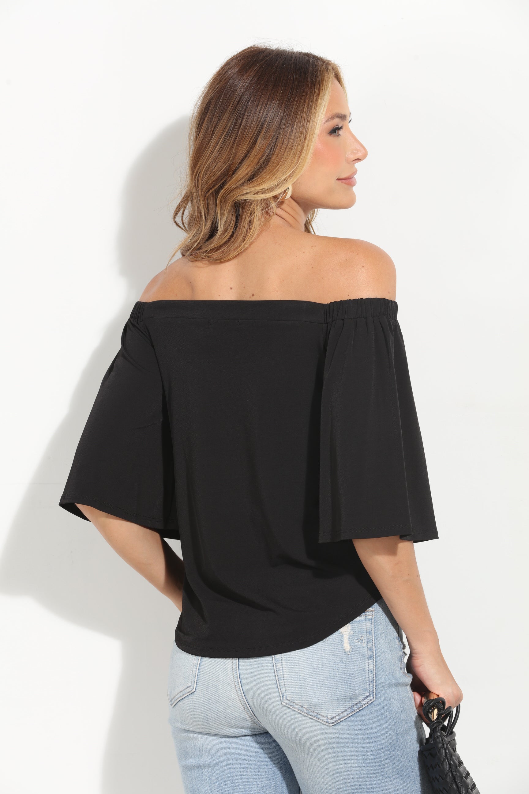 Black Stretch OTS Short Sleeve Top