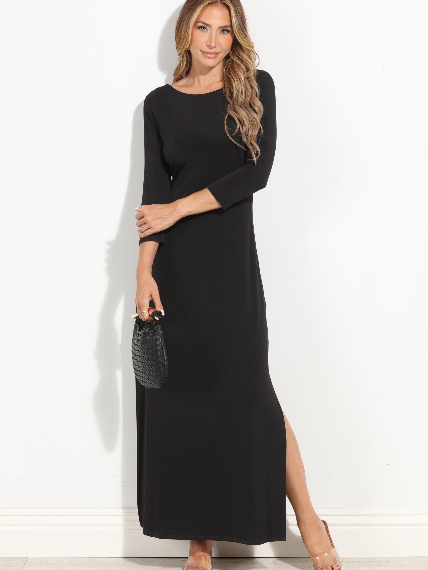 Black Low Back Midi Dress