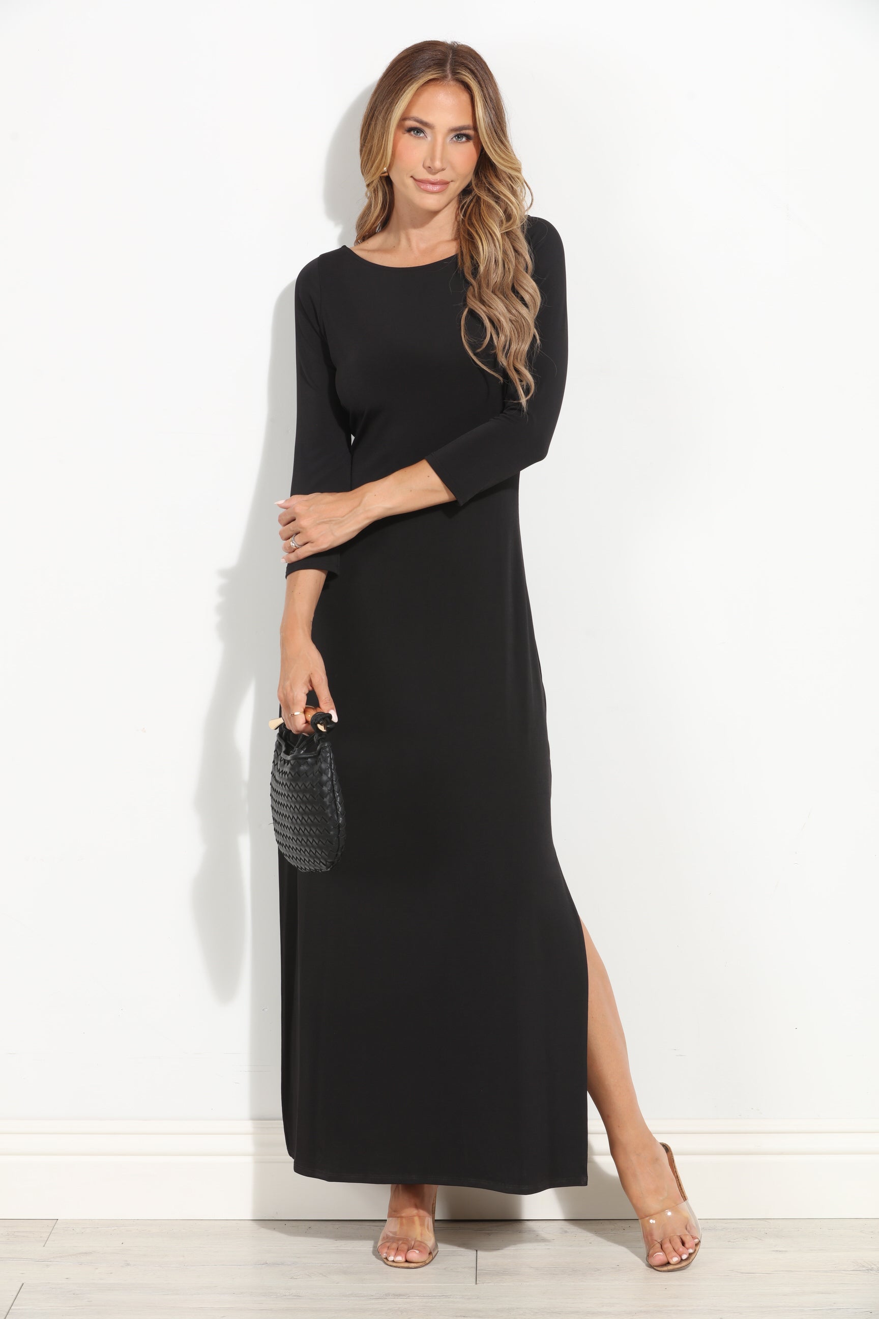 Black Low Back Midi Dress