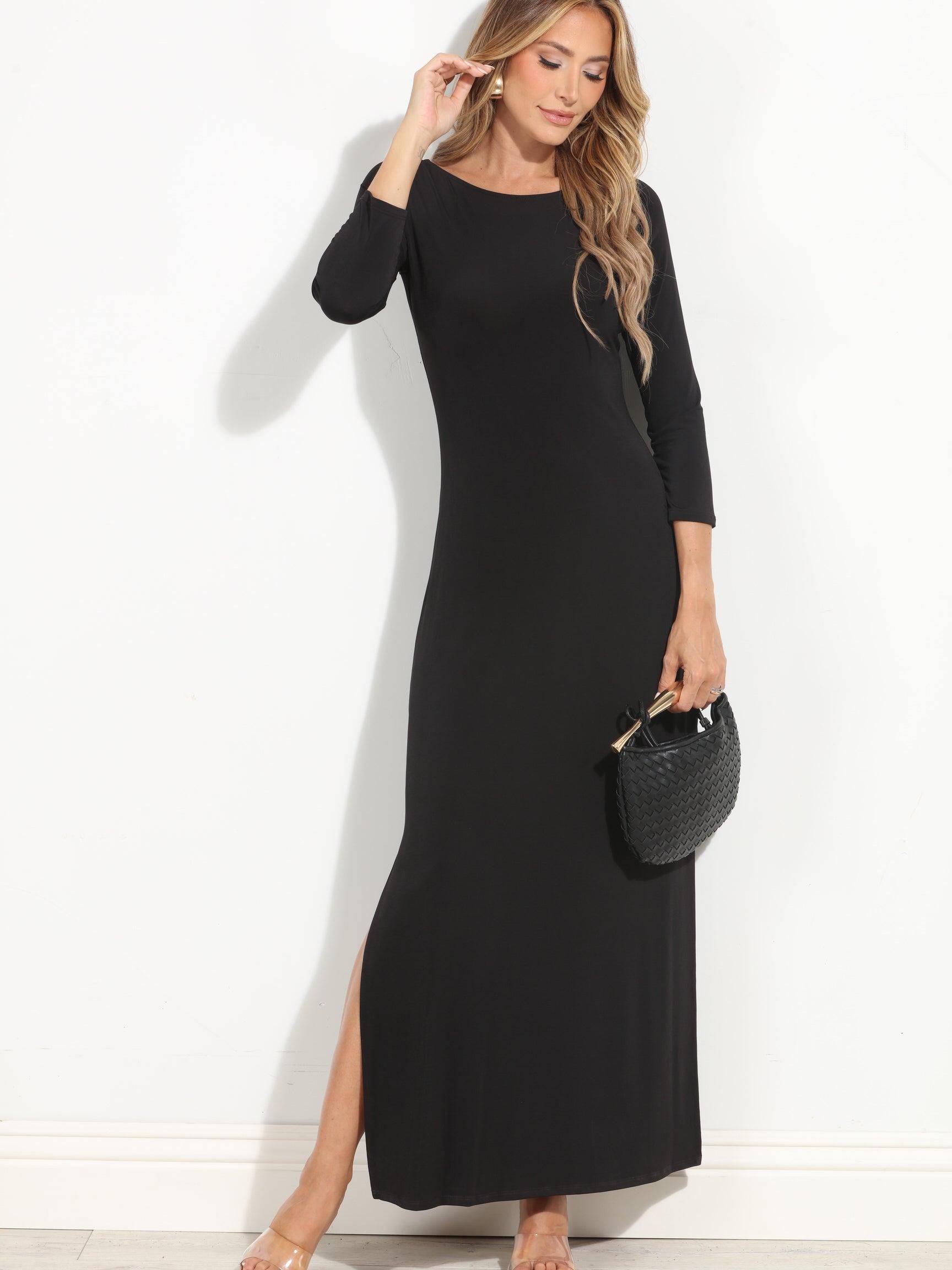 Black Low Back Midi Dress