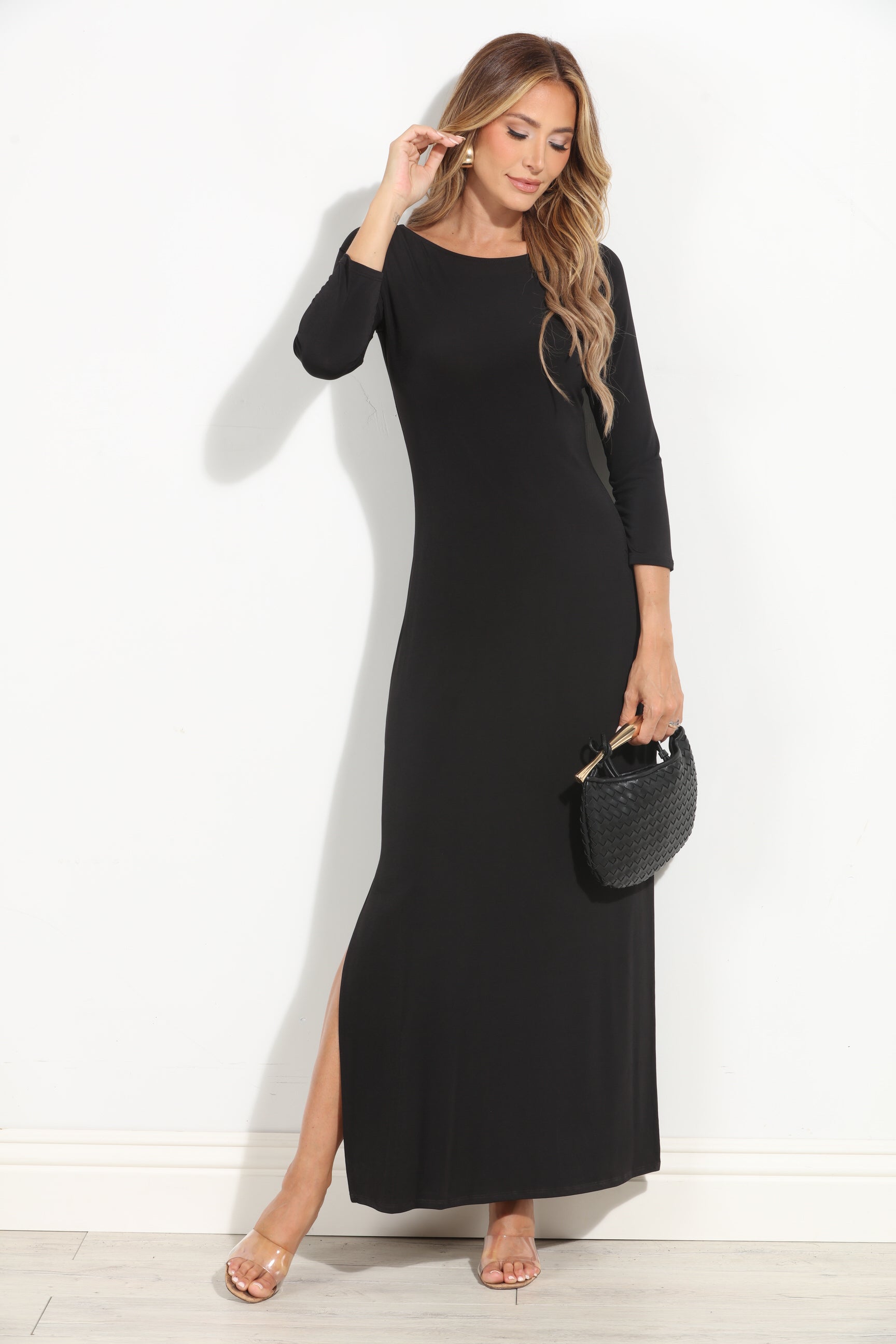 Black Low Back Midi Dress