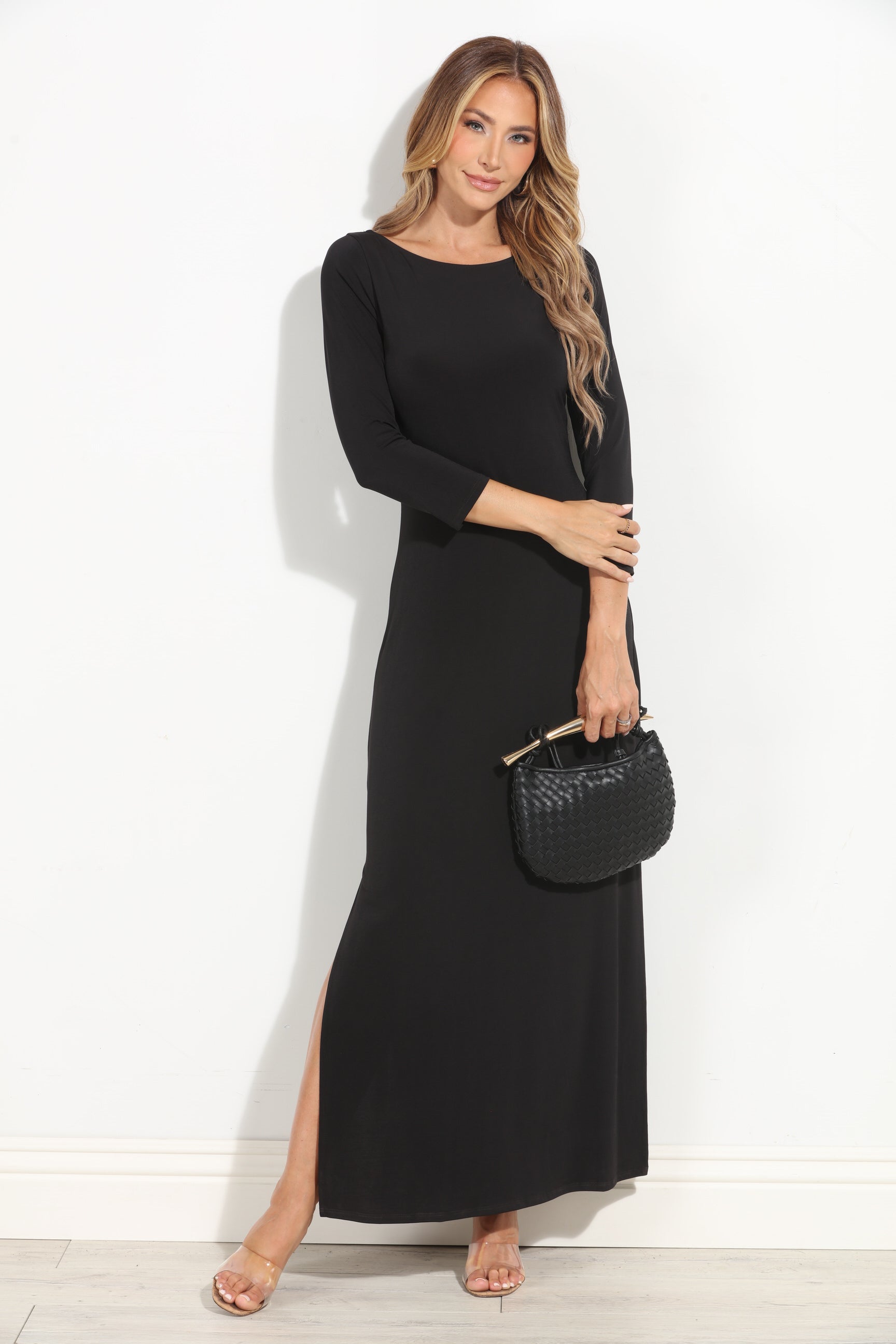 Black Low Back Midi Dress