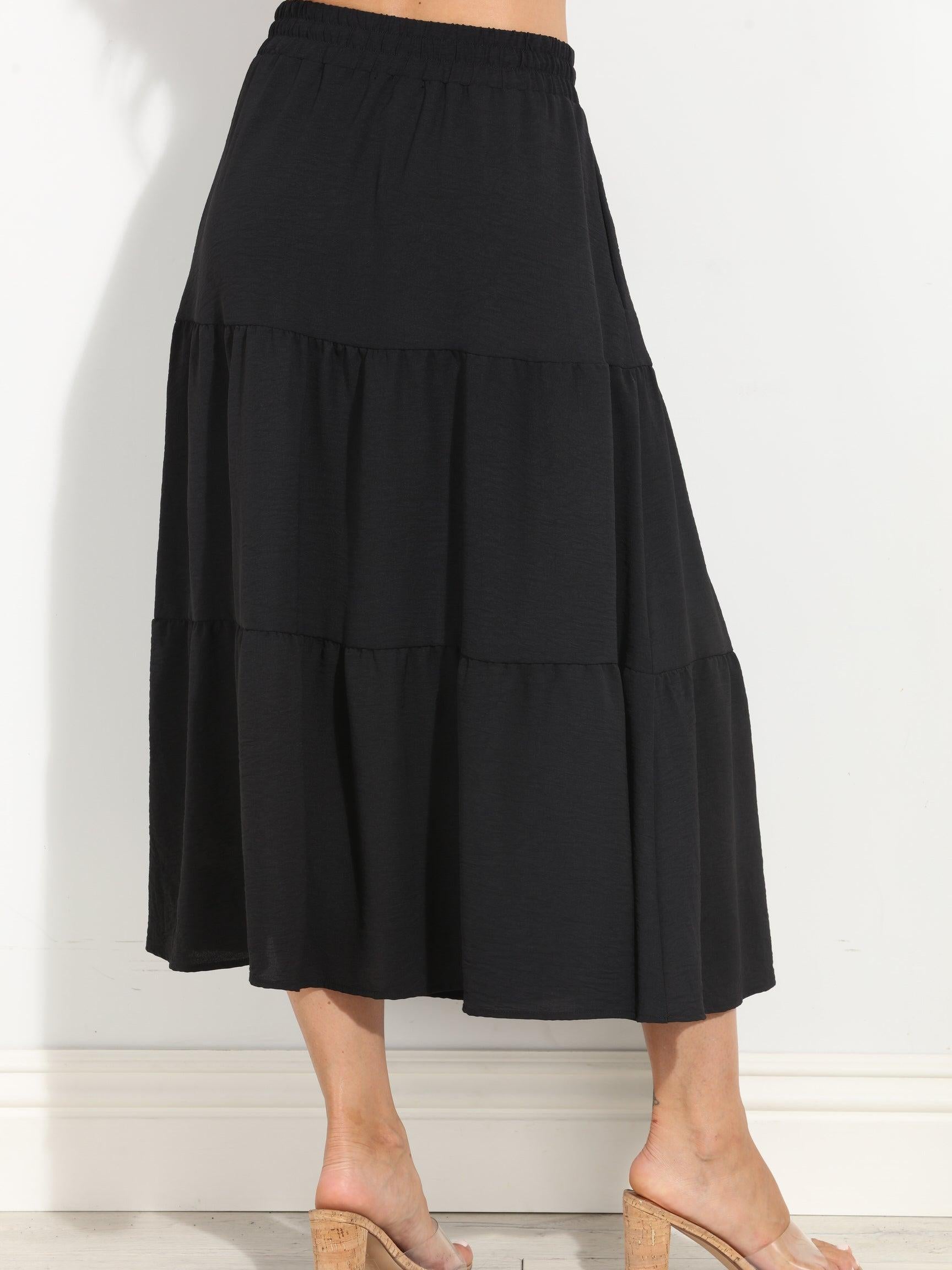 Black Airflow Tiered Midi Skirt-BEST SELLER