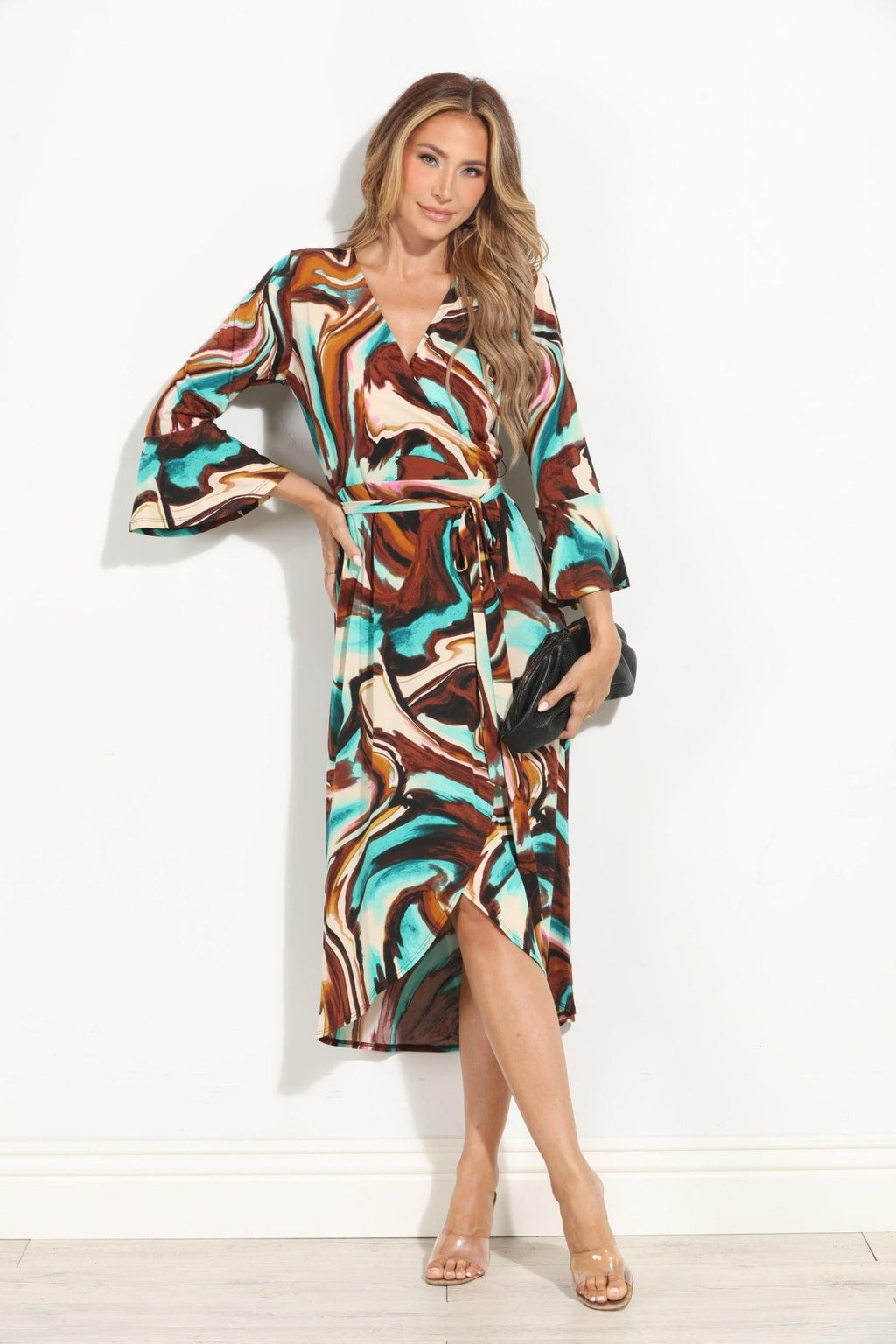 Kazia Wrap Dress with Bell Sleeves- FINAL SALE