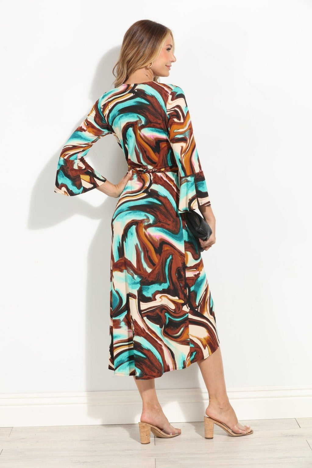 Kazia Wrap Dress with Bell Sleeves- FINAL SALE