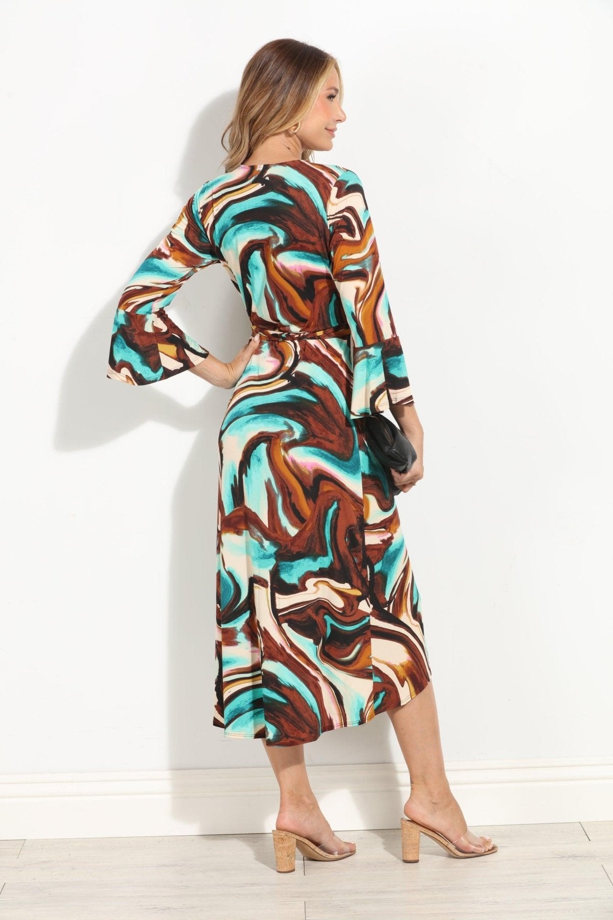 Kazia Wrap Dress with Bell Sleeves- FINAL SALE