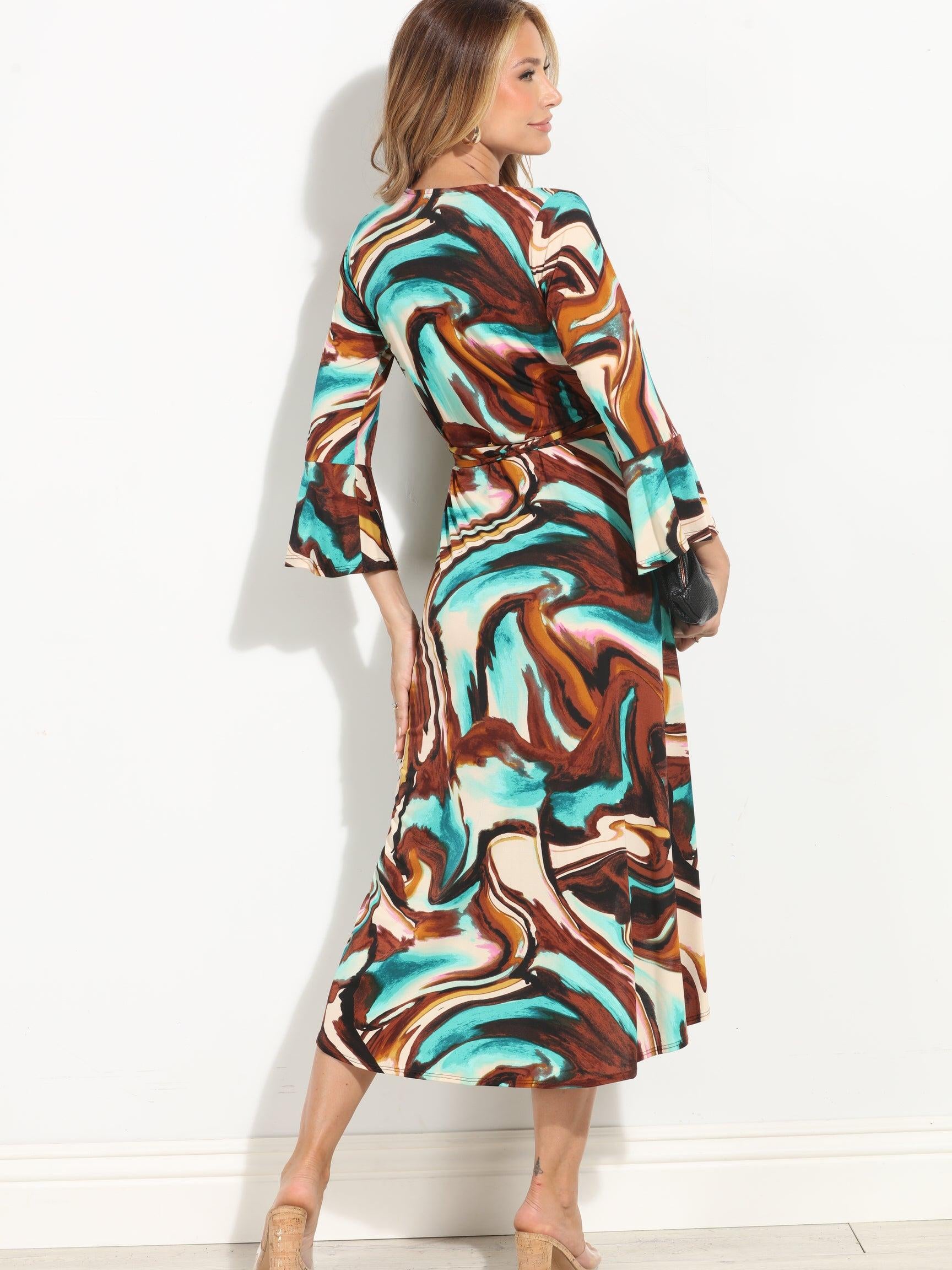 Kazia Wrap Dress with Bell Sleeves- FINAL SALE