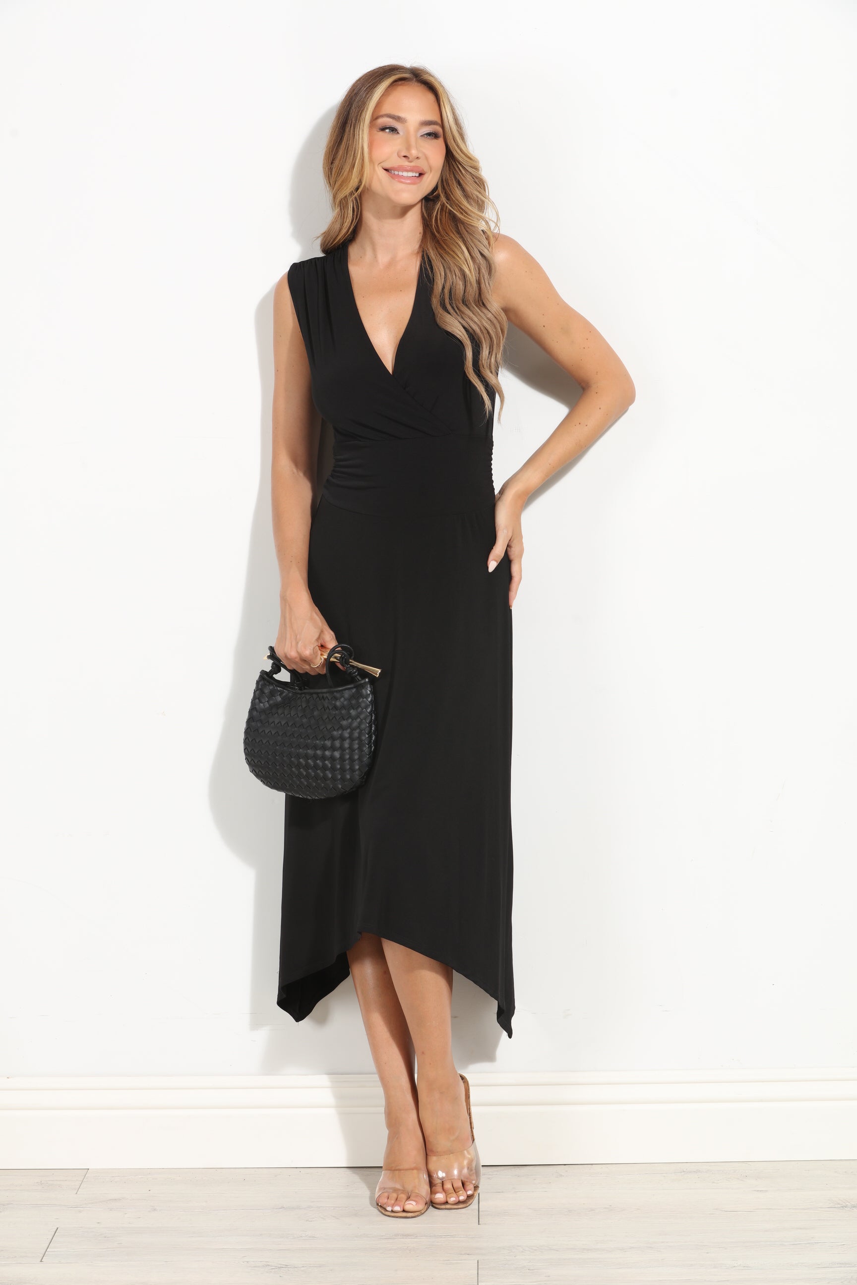 Black Stretch Sleeveless Midi Dress-BEST SELLER