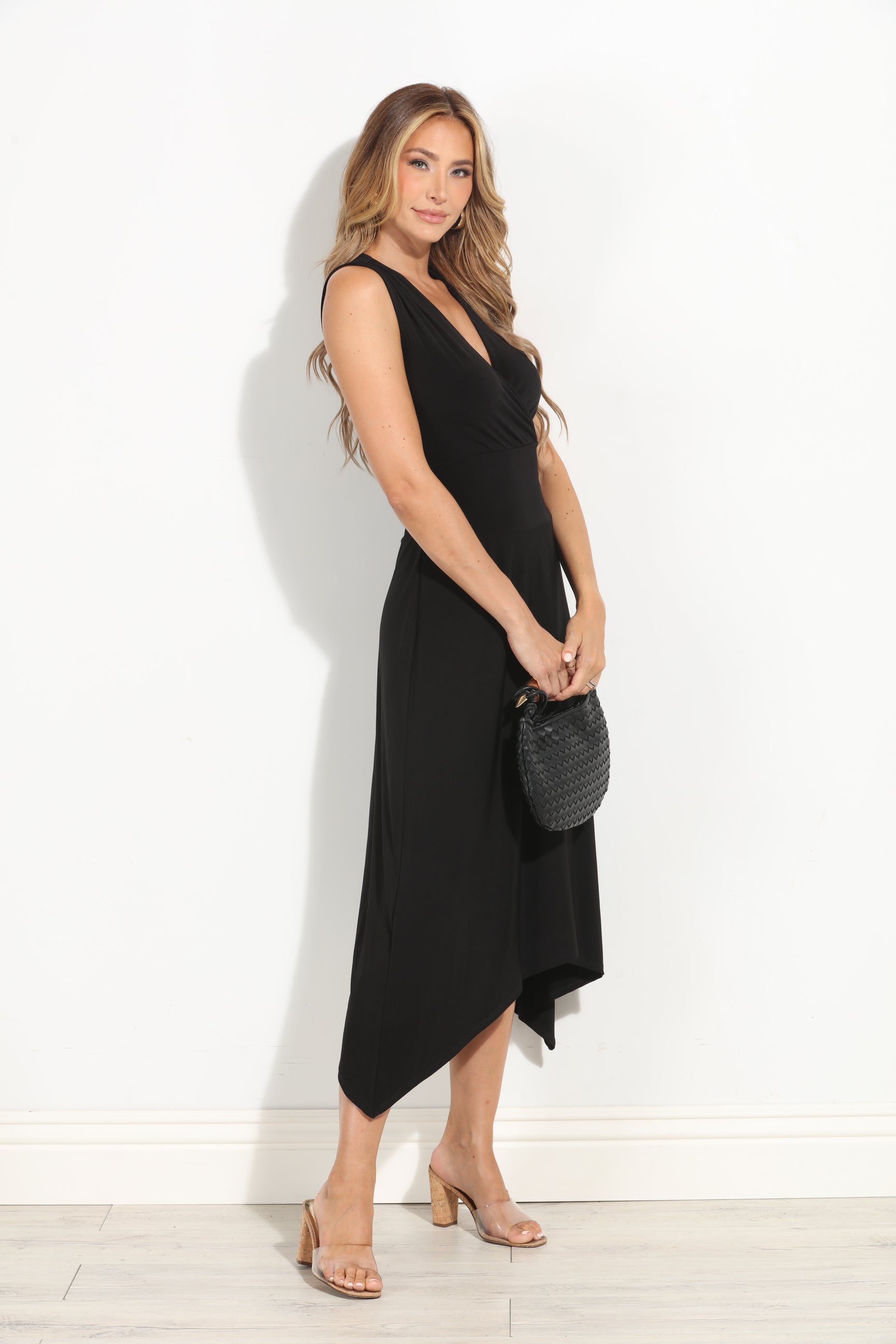 Black Stretch Sleeveless Midi Dress-BEST SELLER