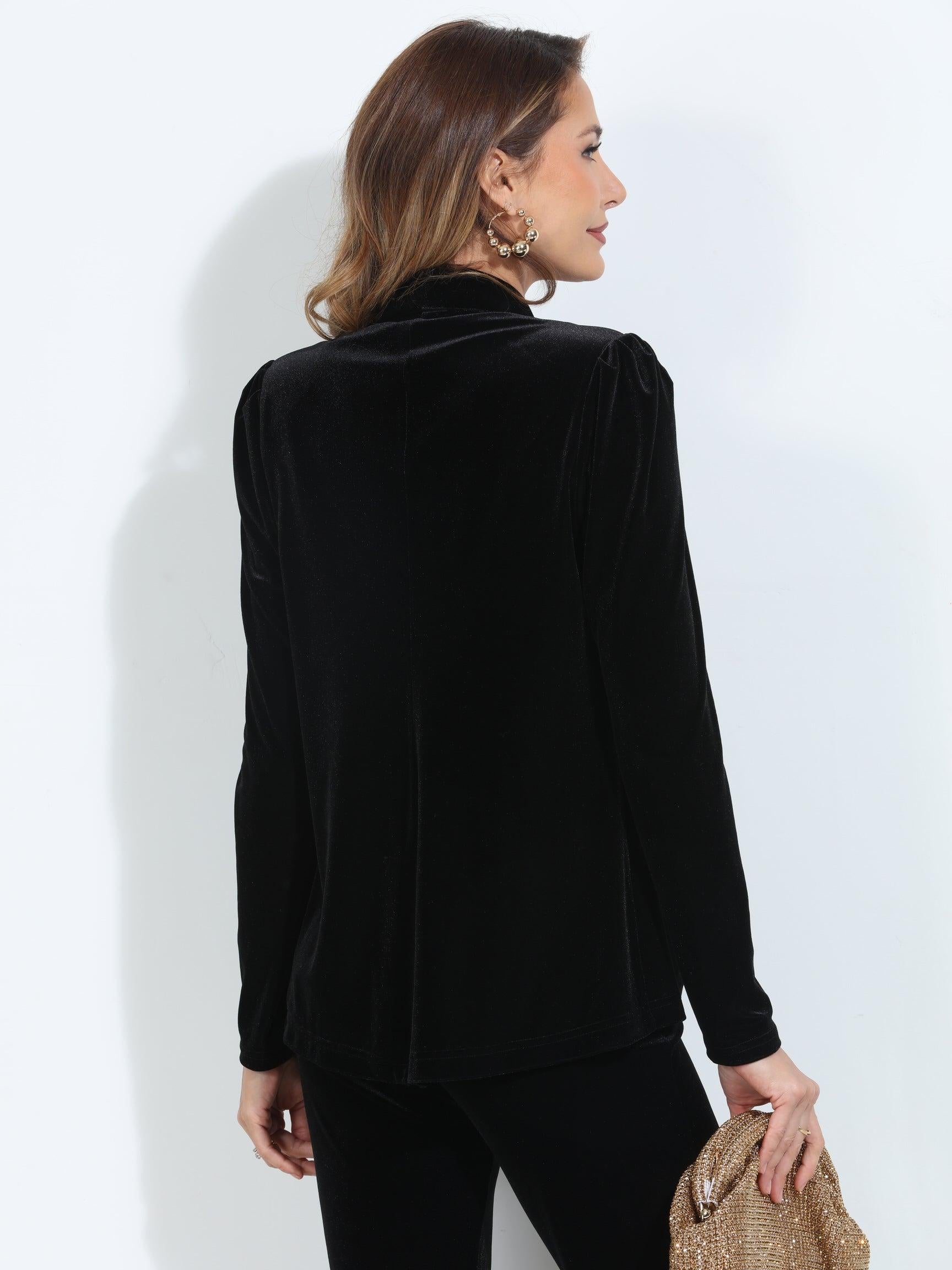 Black Velvet Shirred Blazer-BEST SELLER