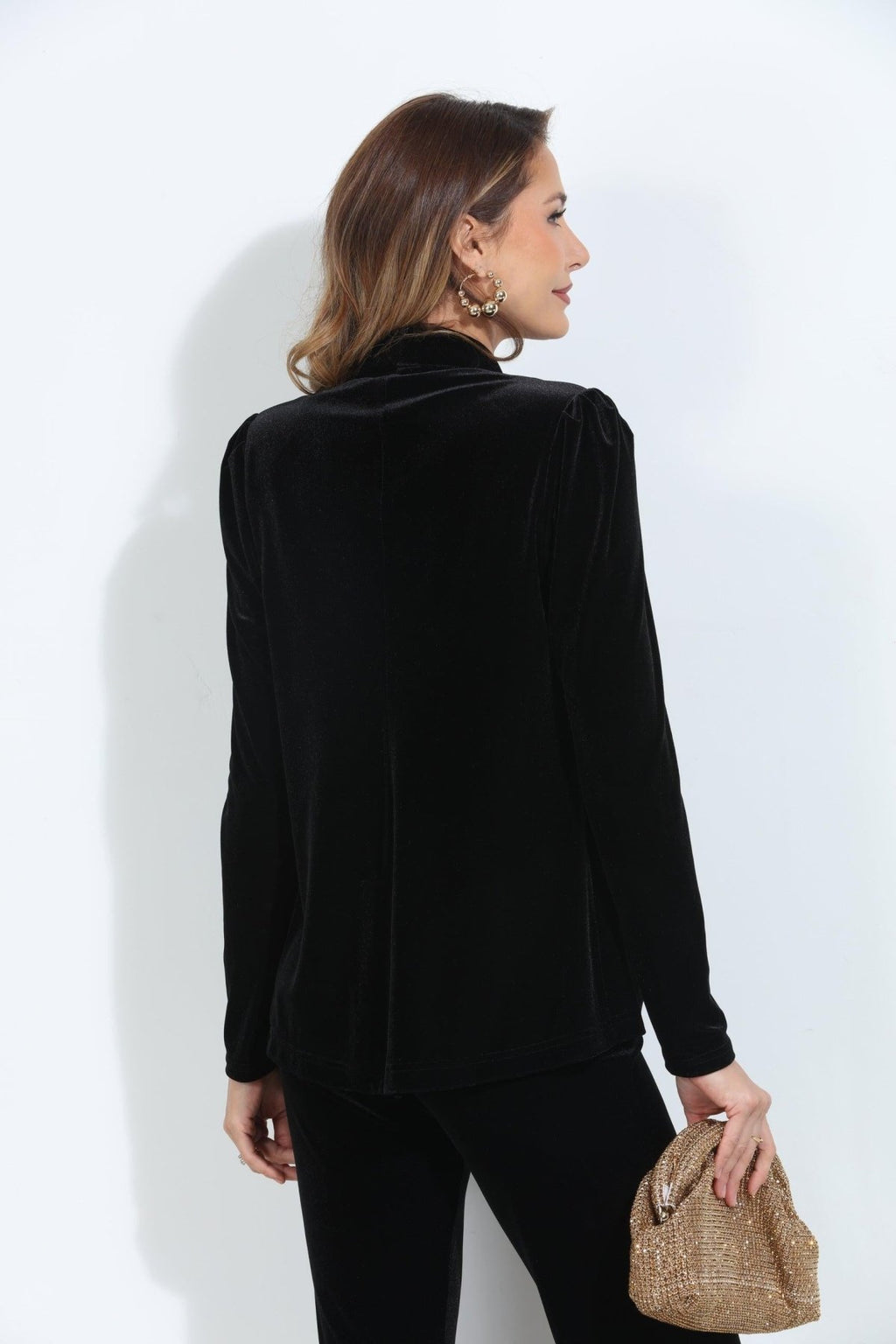 Black Velvet Shirred Blazer-BEST SELLER