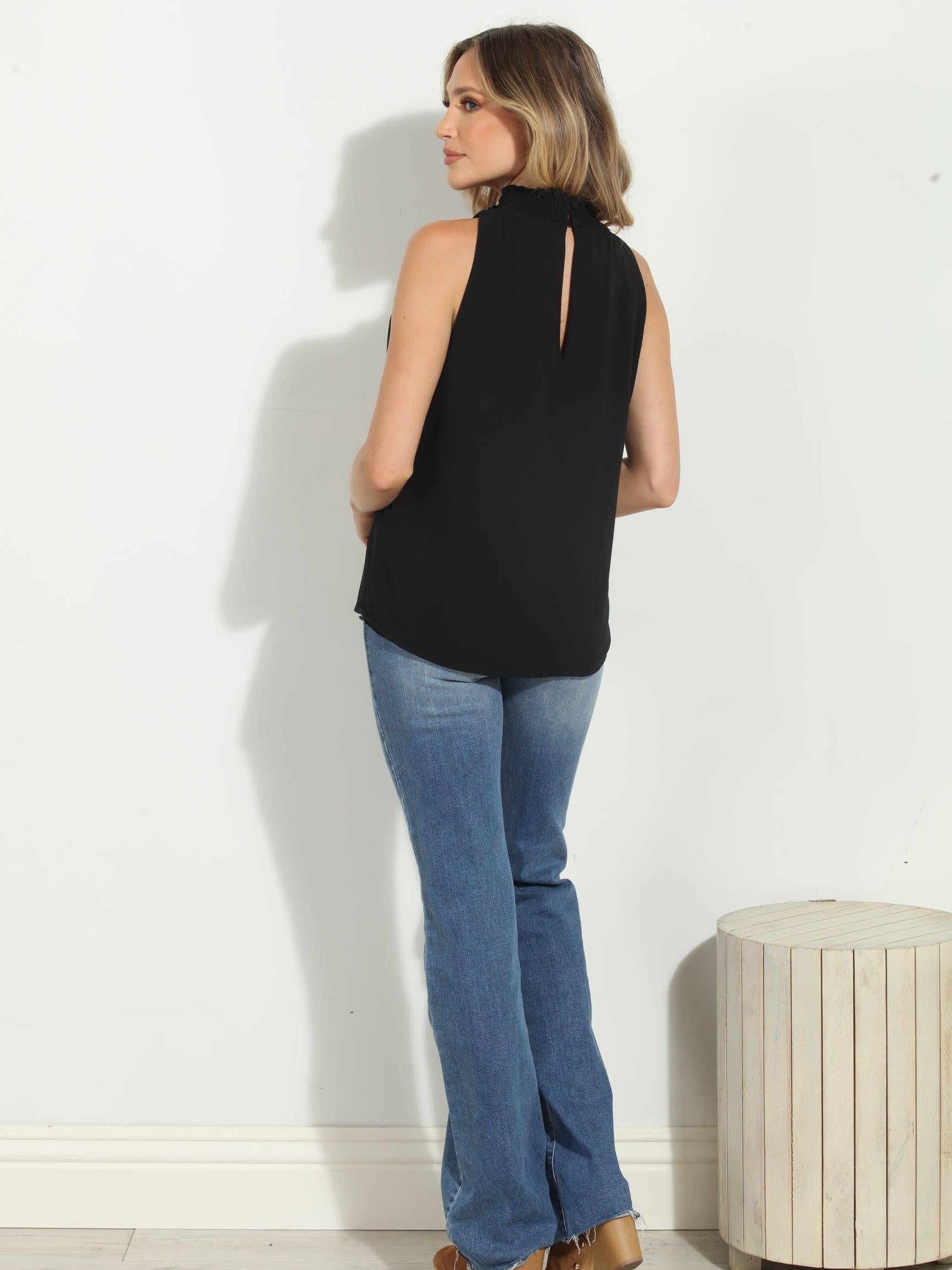 Black Hi-Neck Stretch Tank-BEST SELLER