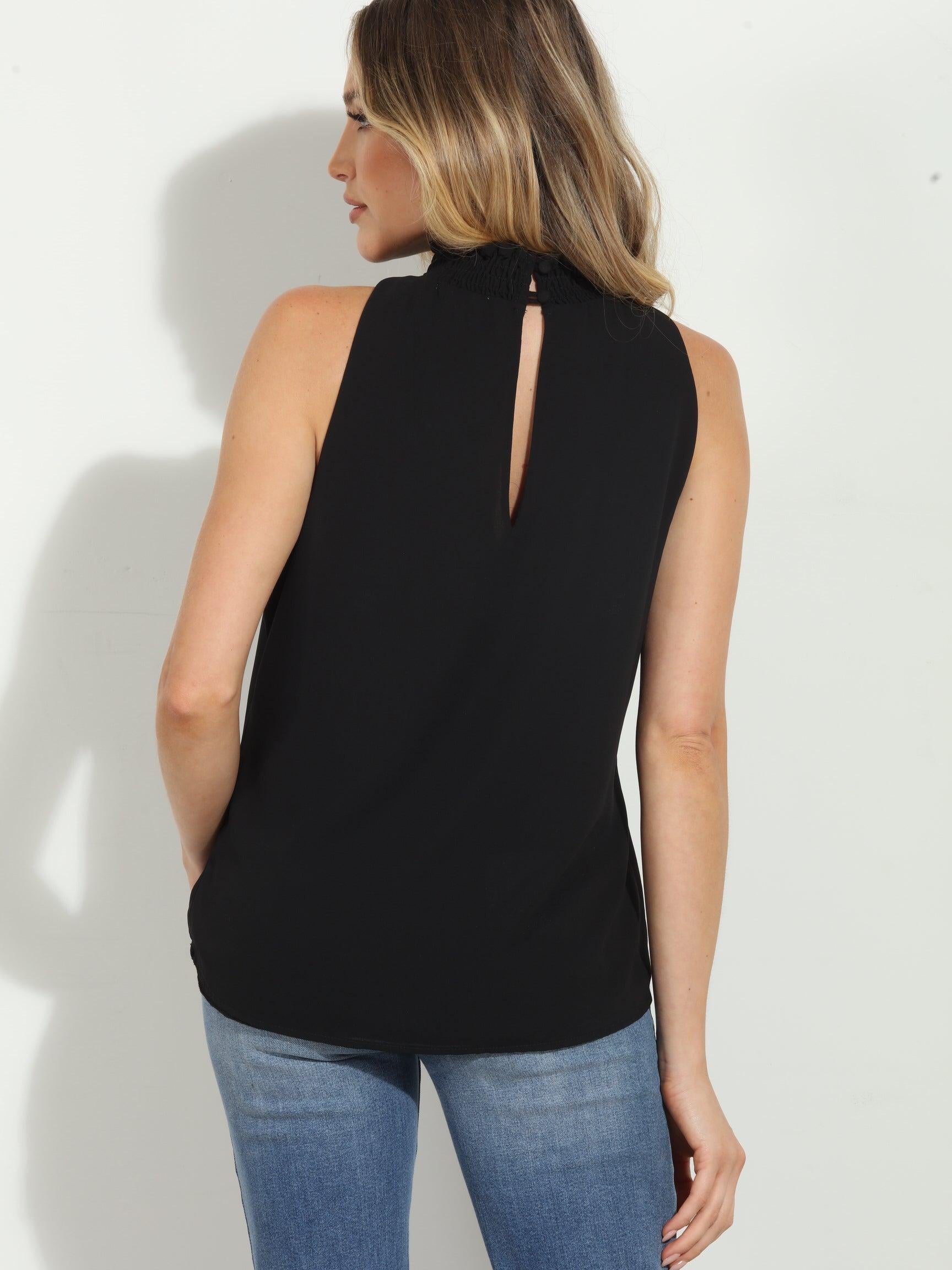 Black Hi-Neck Stretch Tank-BEST SELLER
