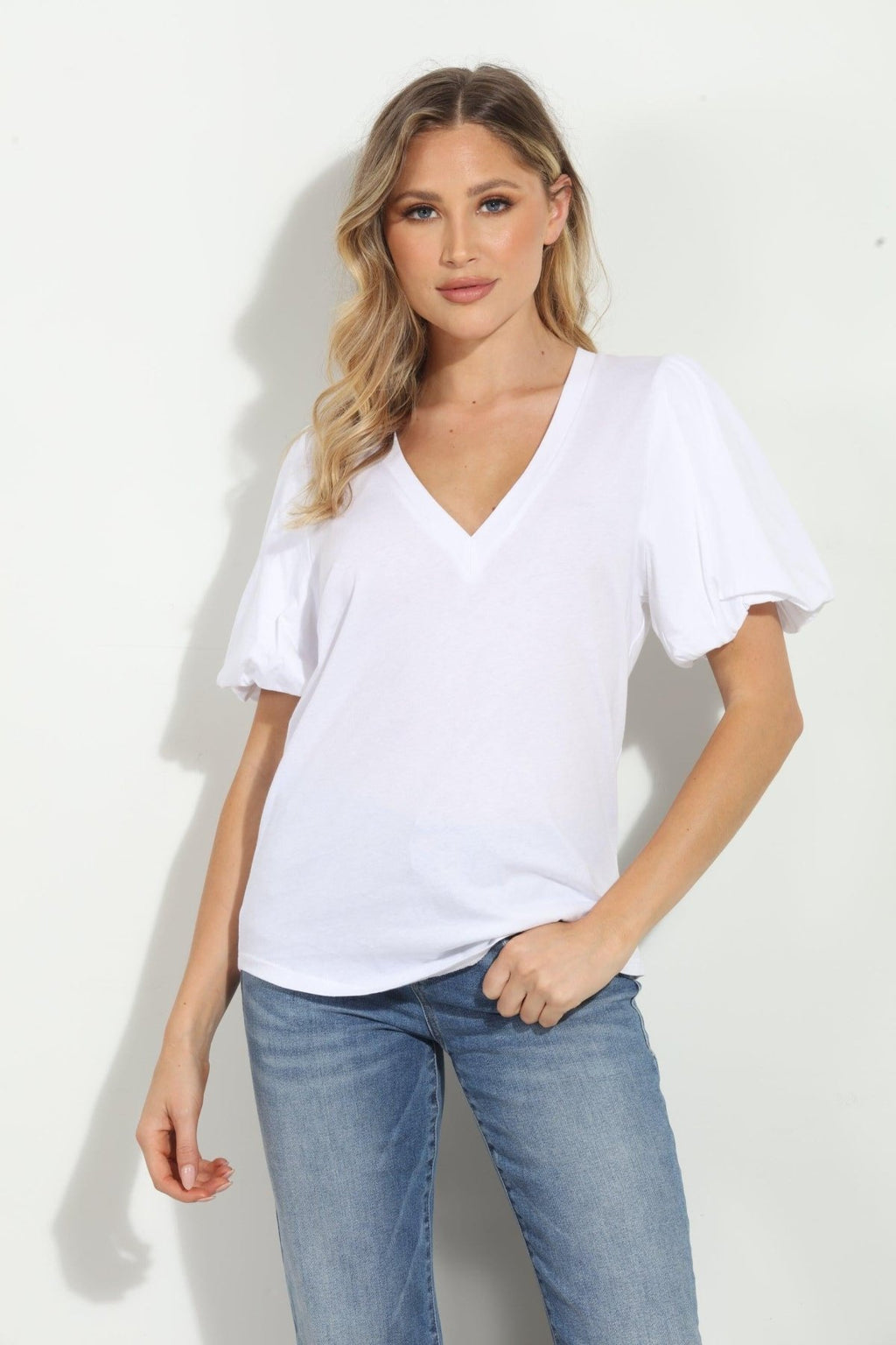 White Cotton Puff Sleeve Tee-FINAL SALE