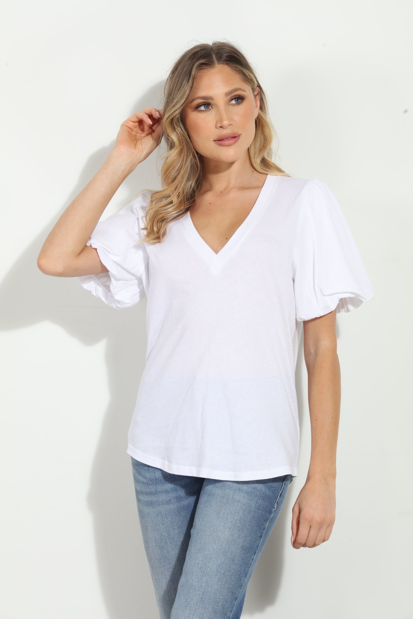 White Cotton Puff Sleeve Tee