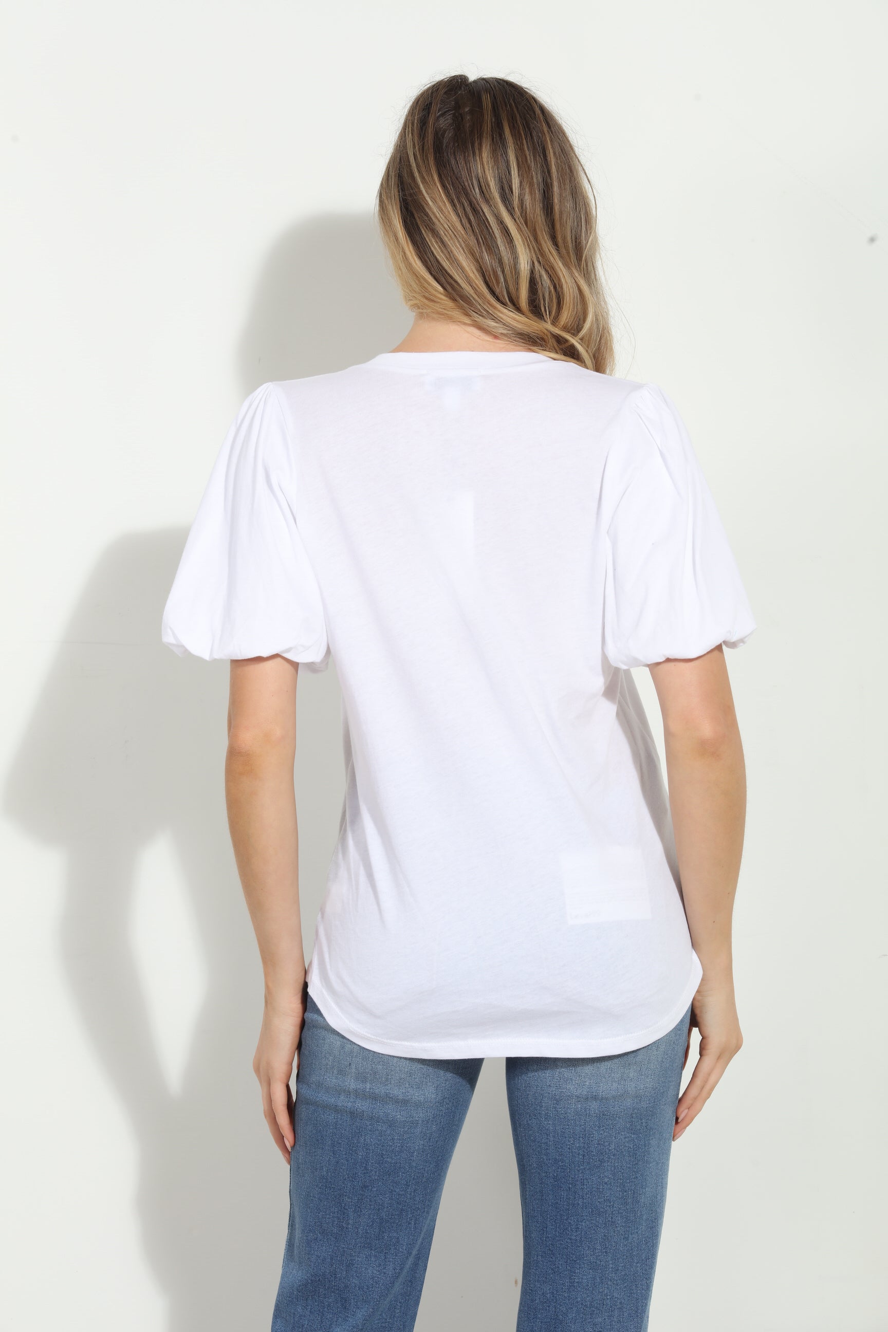 White Cotton Puff Sleeve Tee