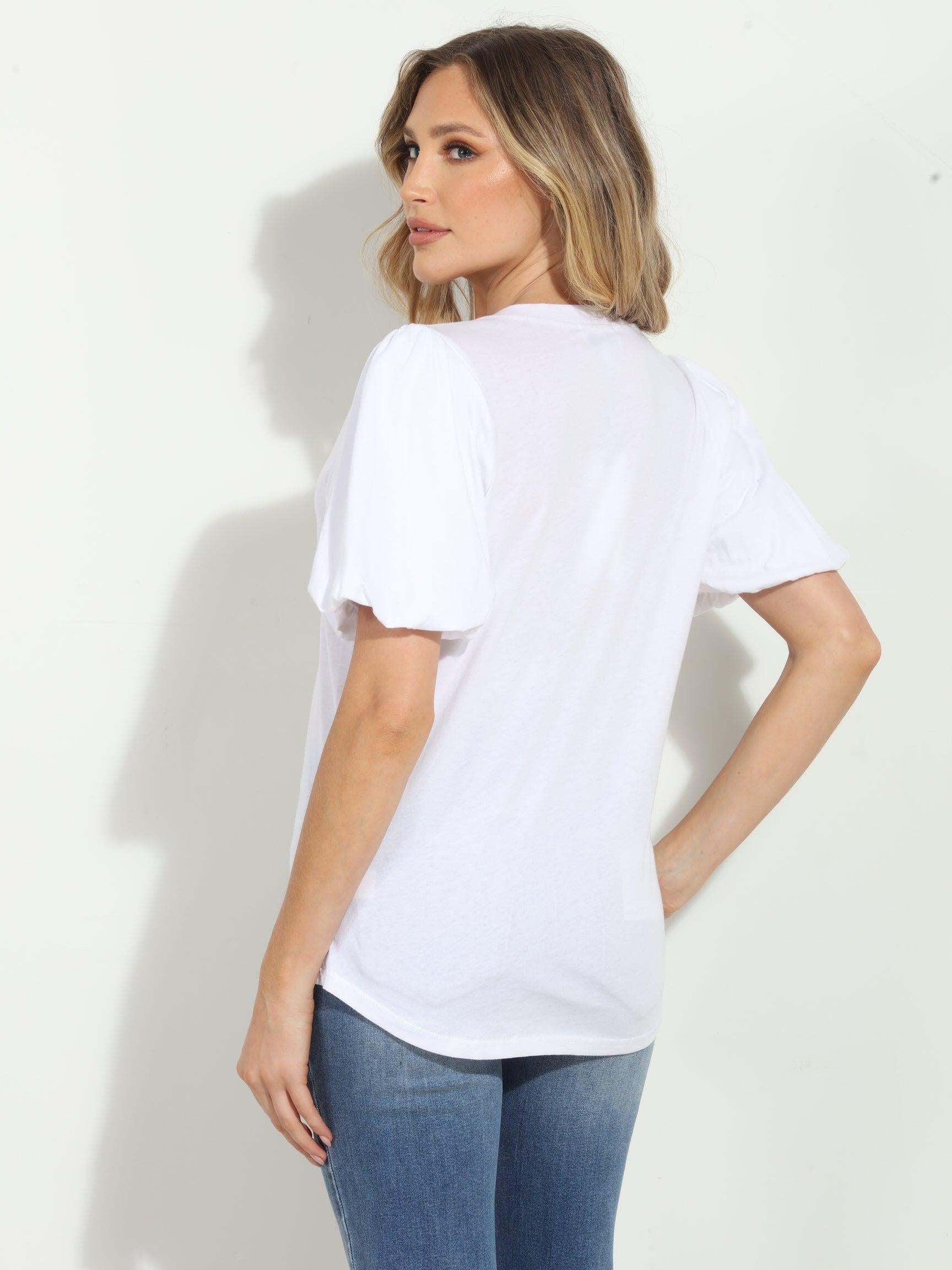 White Cotton Puff Sleeve Tee-FINAL SALE