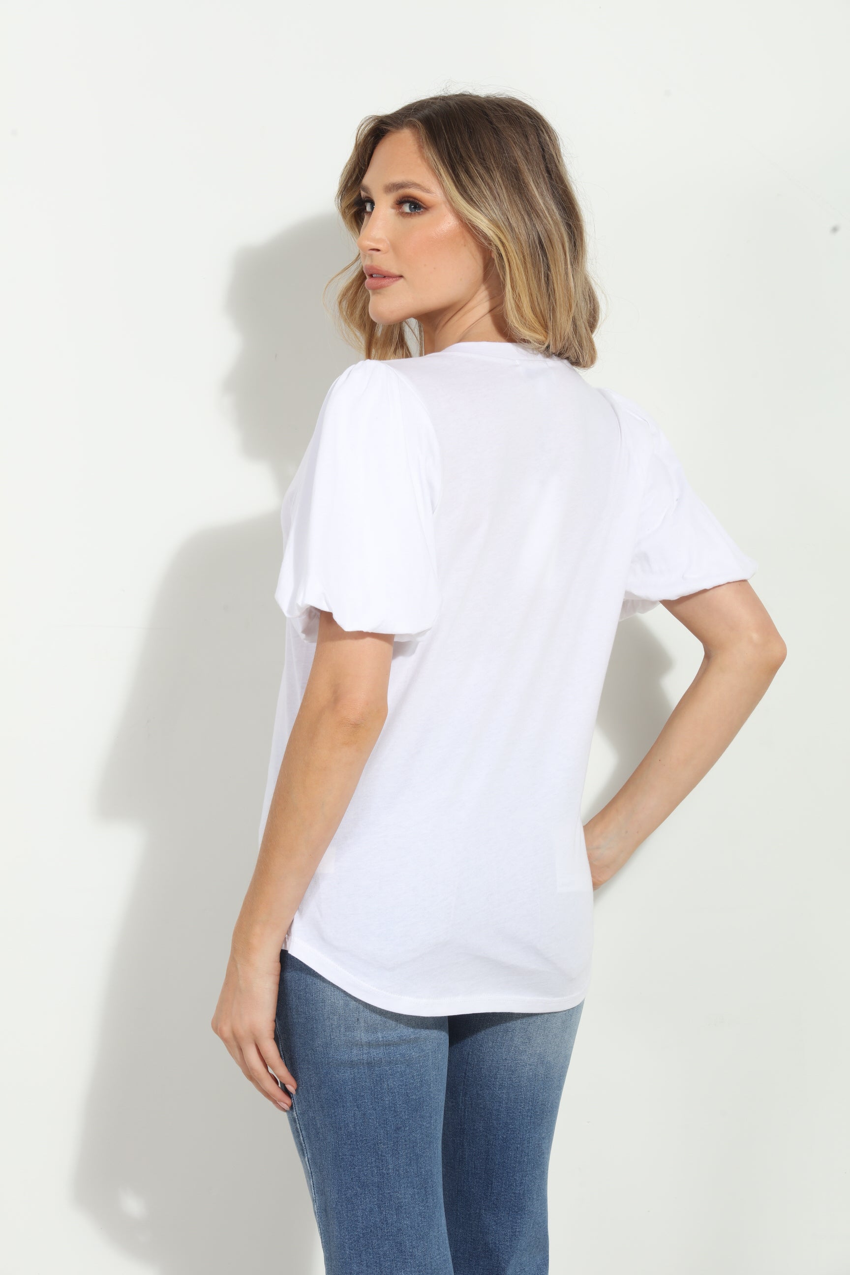 White Cotton Puff Sleeve Tee