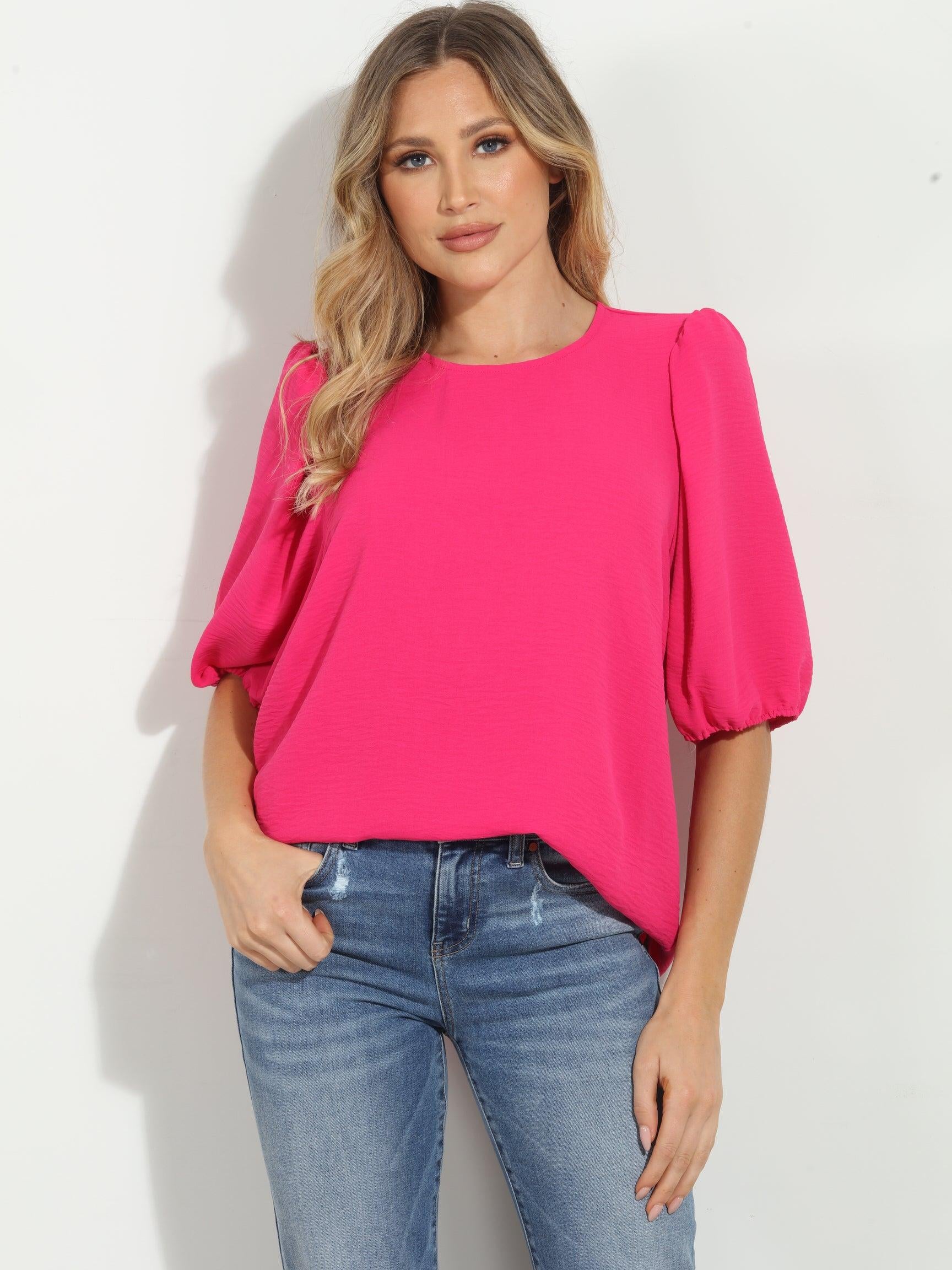 Fuchsia Airflow Puff Sleeve Top-FINAL SALE