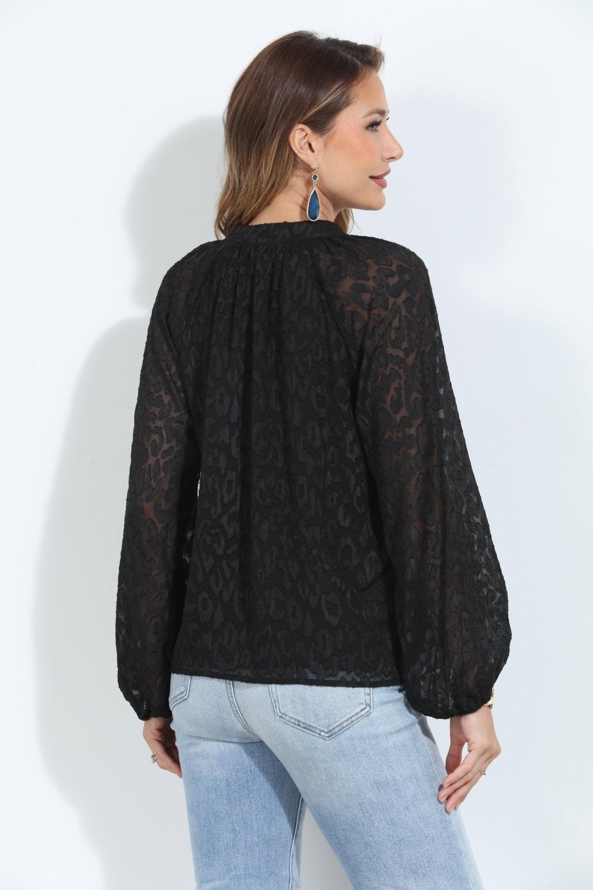 Annika Long Sleeve Split Neck Blouse