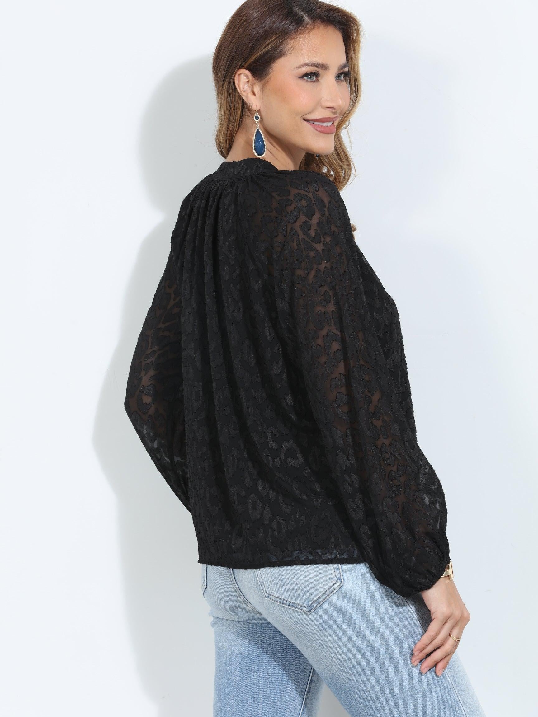 Annika Long Sleeve Split Neck Blouse