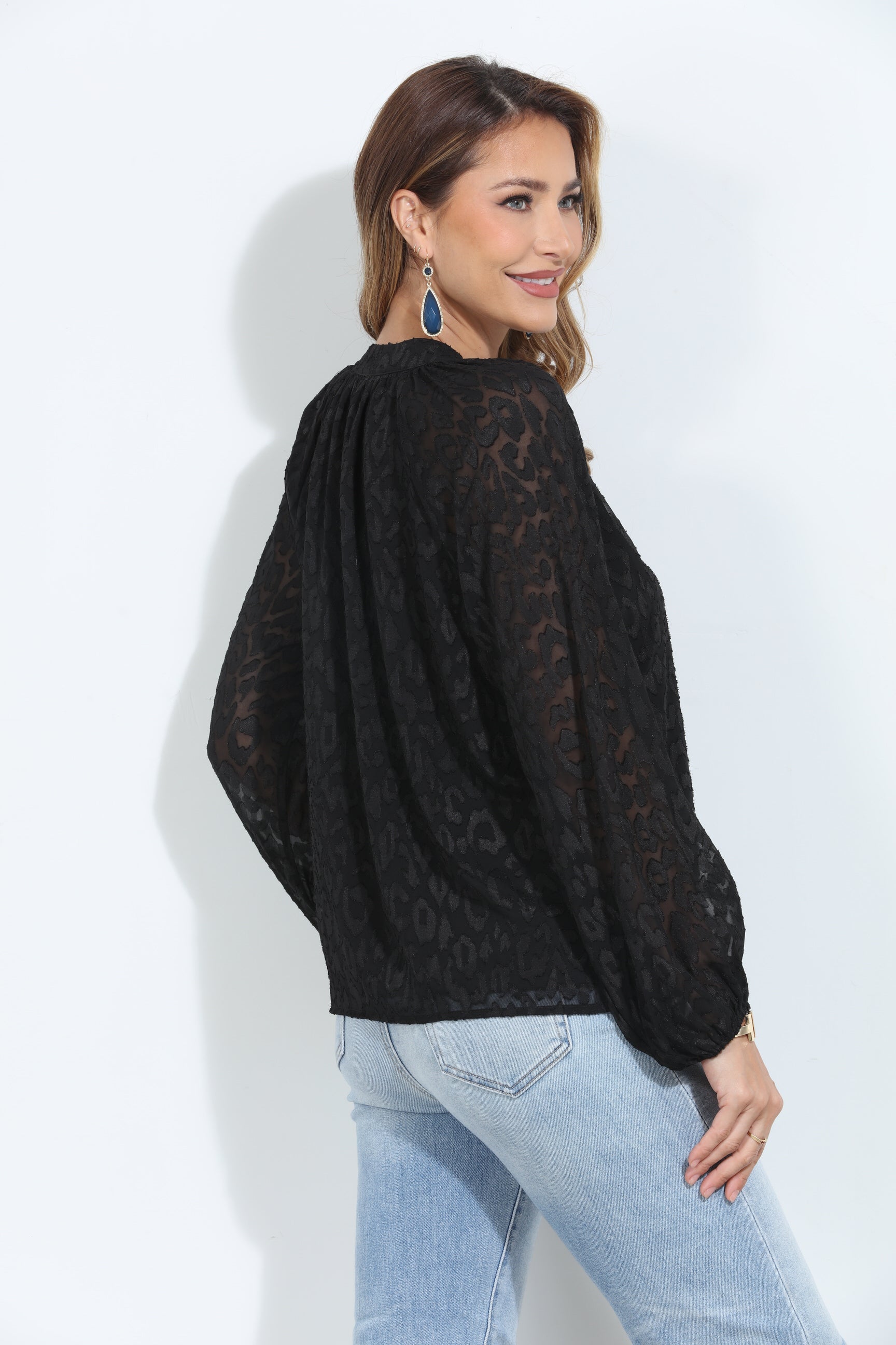 Annika Long Sleeve Split Neck Blouse