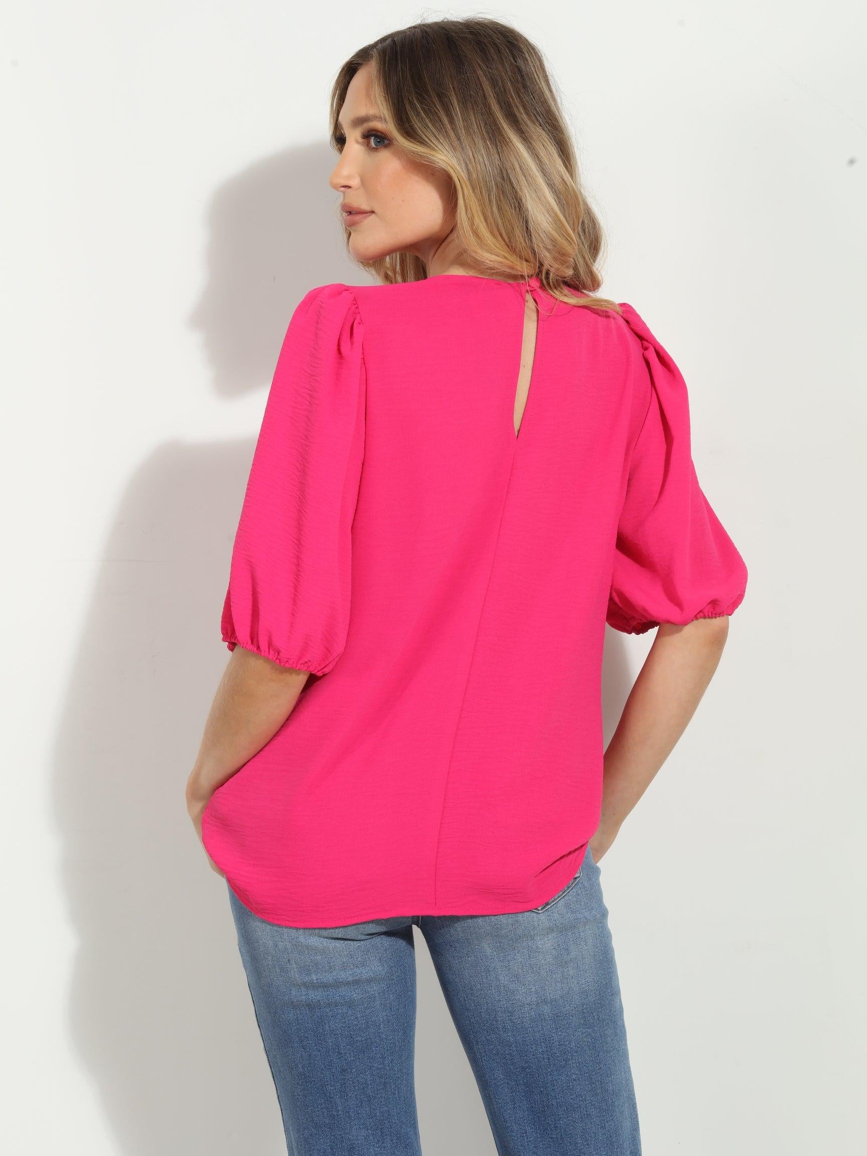 Fuchsia Airflow Puff Sleeve Top-FINAL SALE
