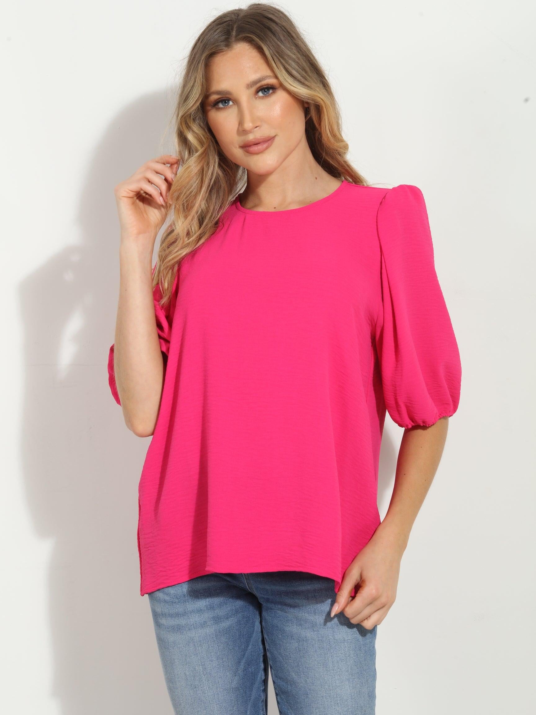 Fuchsia Airflow Puff Sleeve Top-FINAL SALE