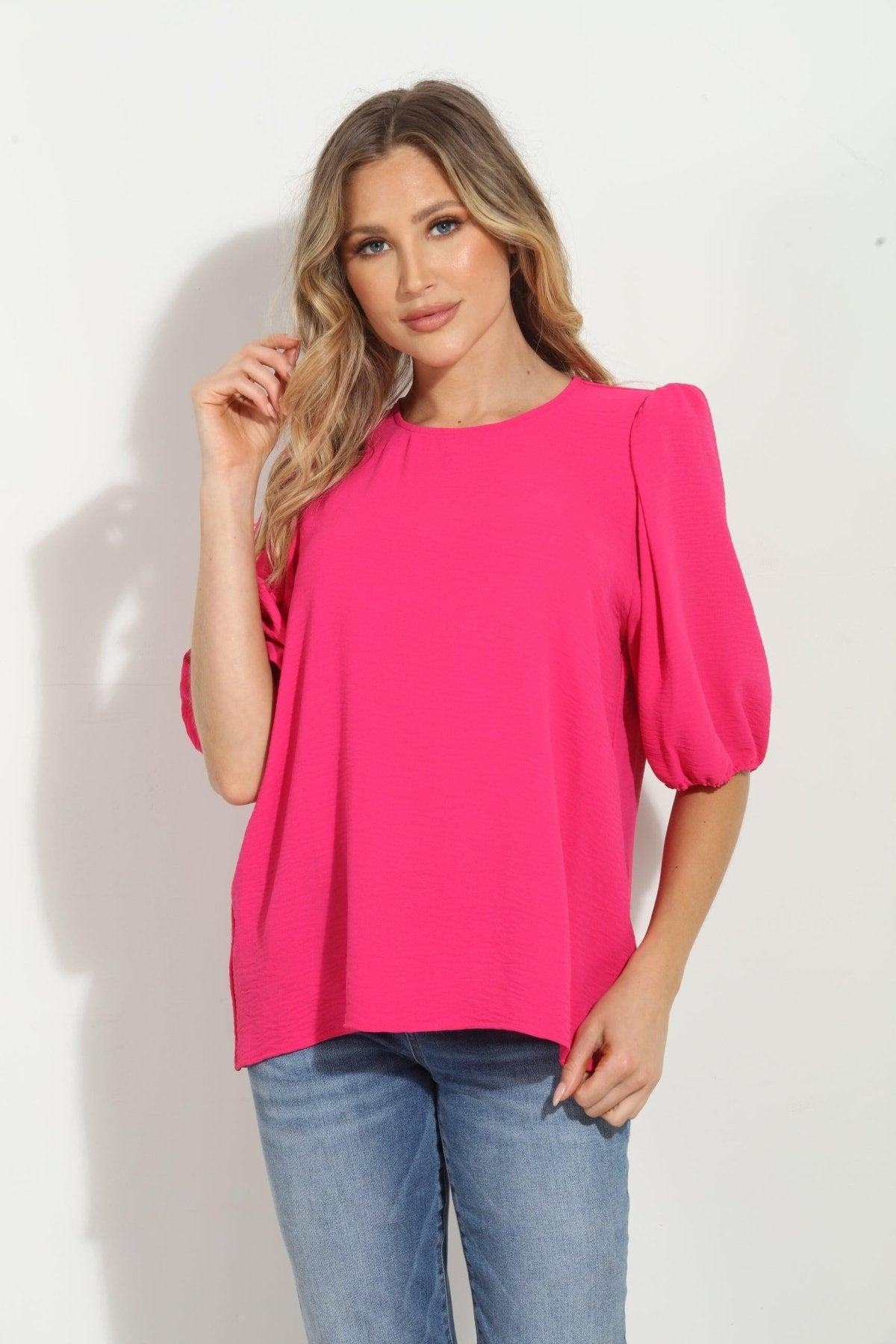 Fuchsia Airflow Puff Sleeve Top-FINAL SALE