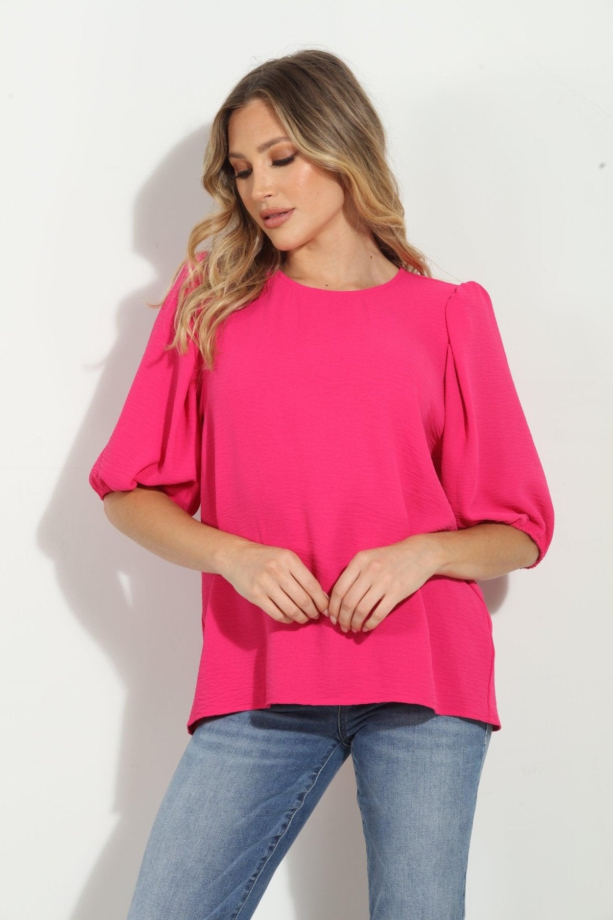 Fuchsia Airflow Puff Sleeve Top-FINAL SALE