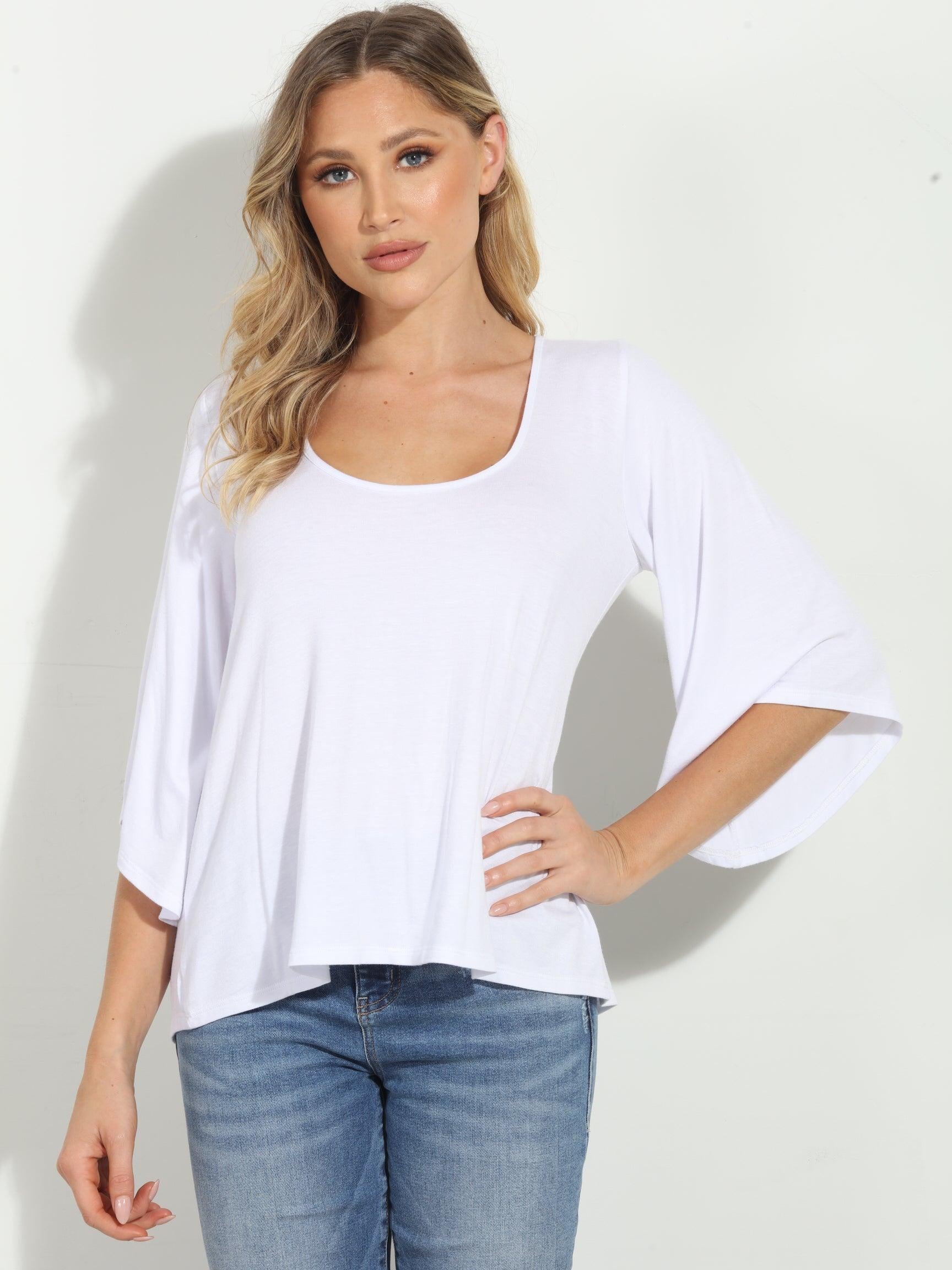 White Jersey Bell Sleeve Top-BEST SELLER